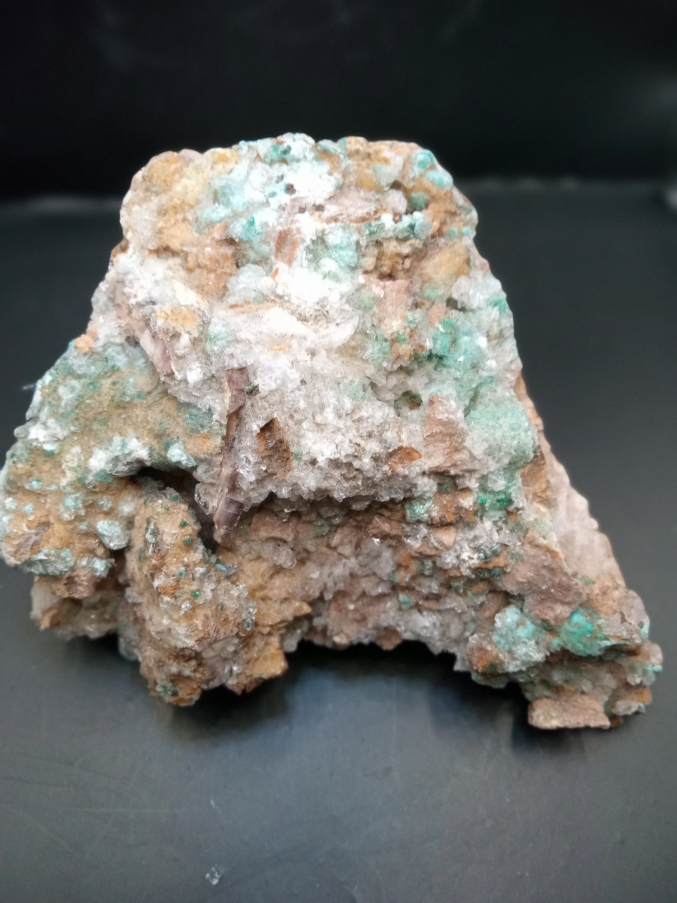 Fine Selenite crystals with Dolomite on Rosasite Matrix Cluster