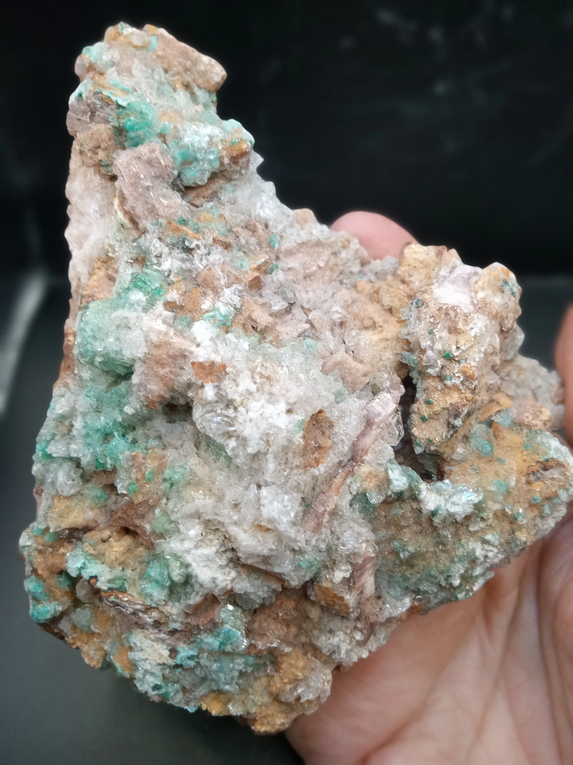 Fine Selenite crystals with Dolomite on Rosasite Matrix Cluster