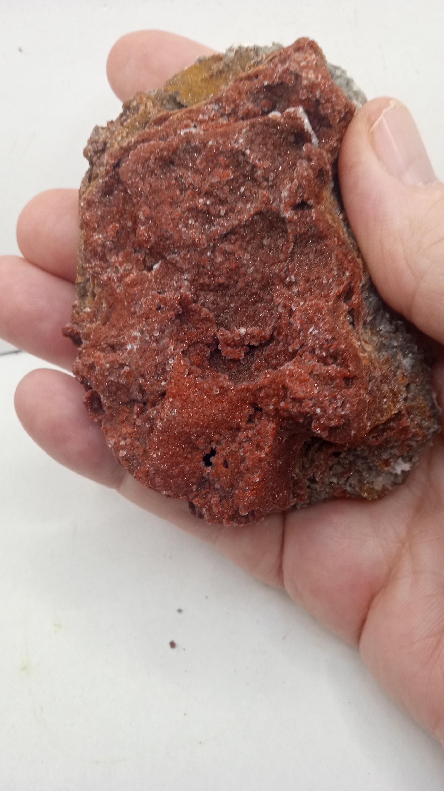 Dogtooth Calcite with Red Sparkly Ferruginous Quartz