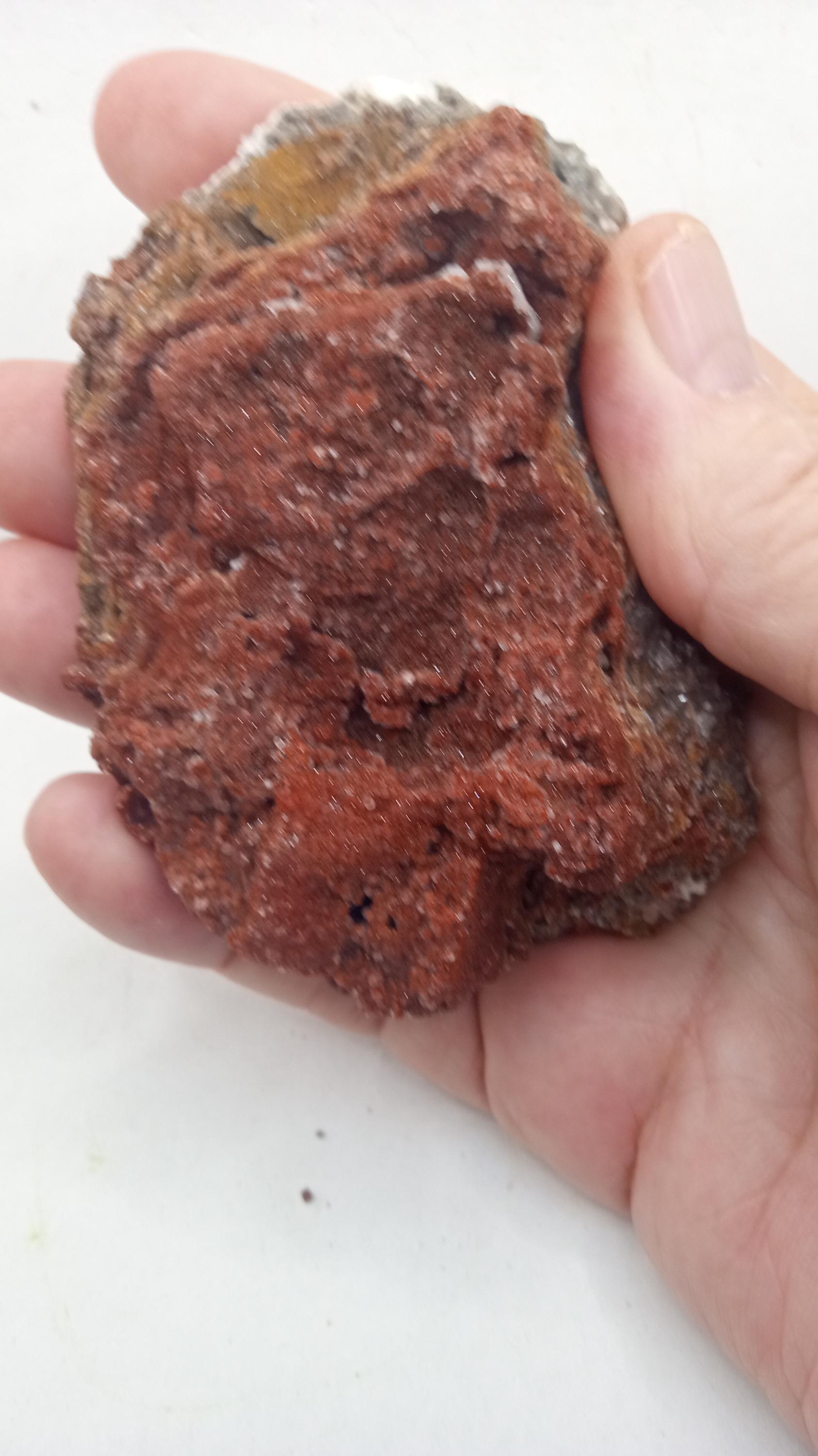 Dogtooth Calcite with Red Sparkly Ferruginous Quartz