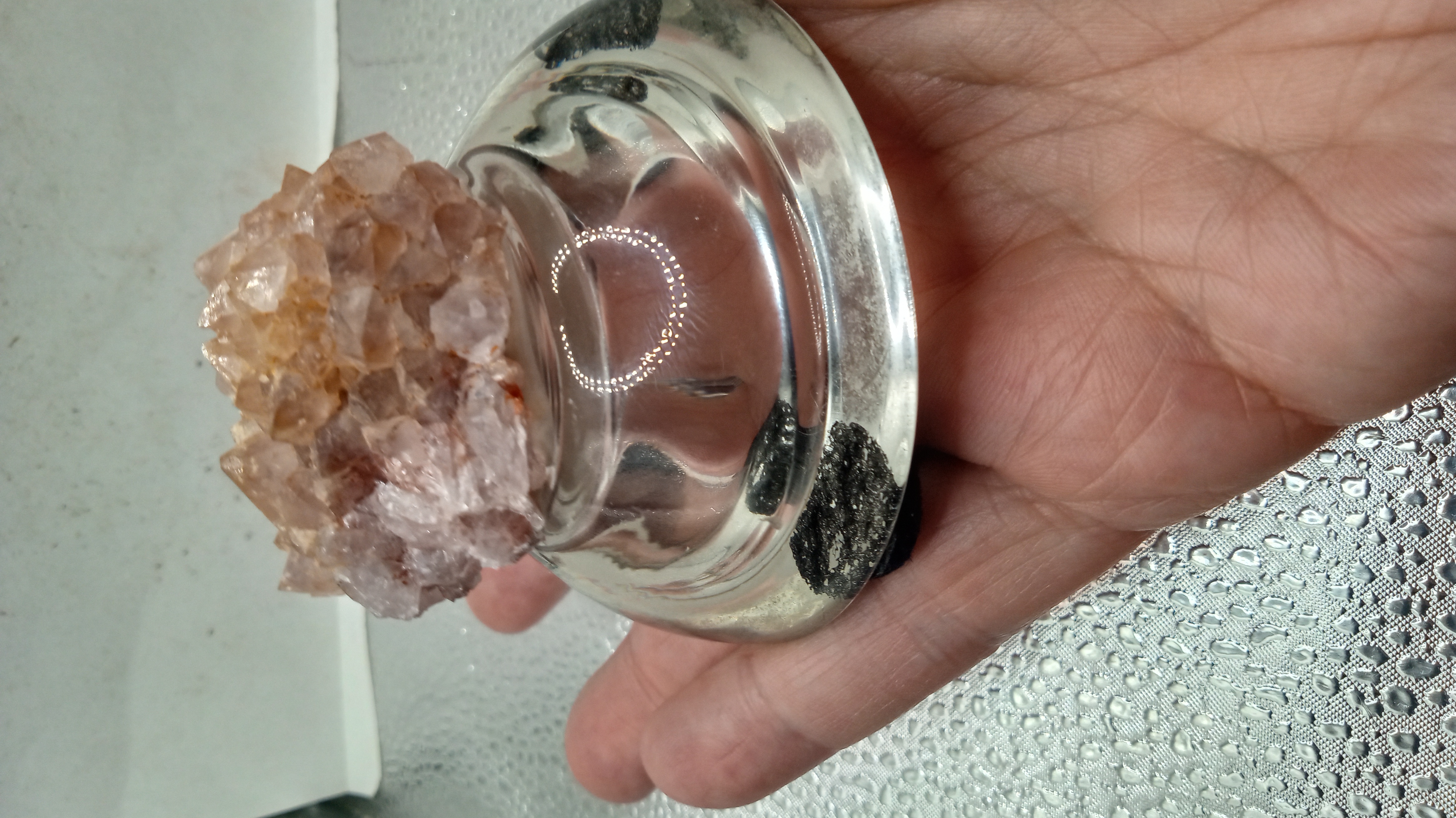 Peach Quartz on Clear Stand - Black Mts Arizona