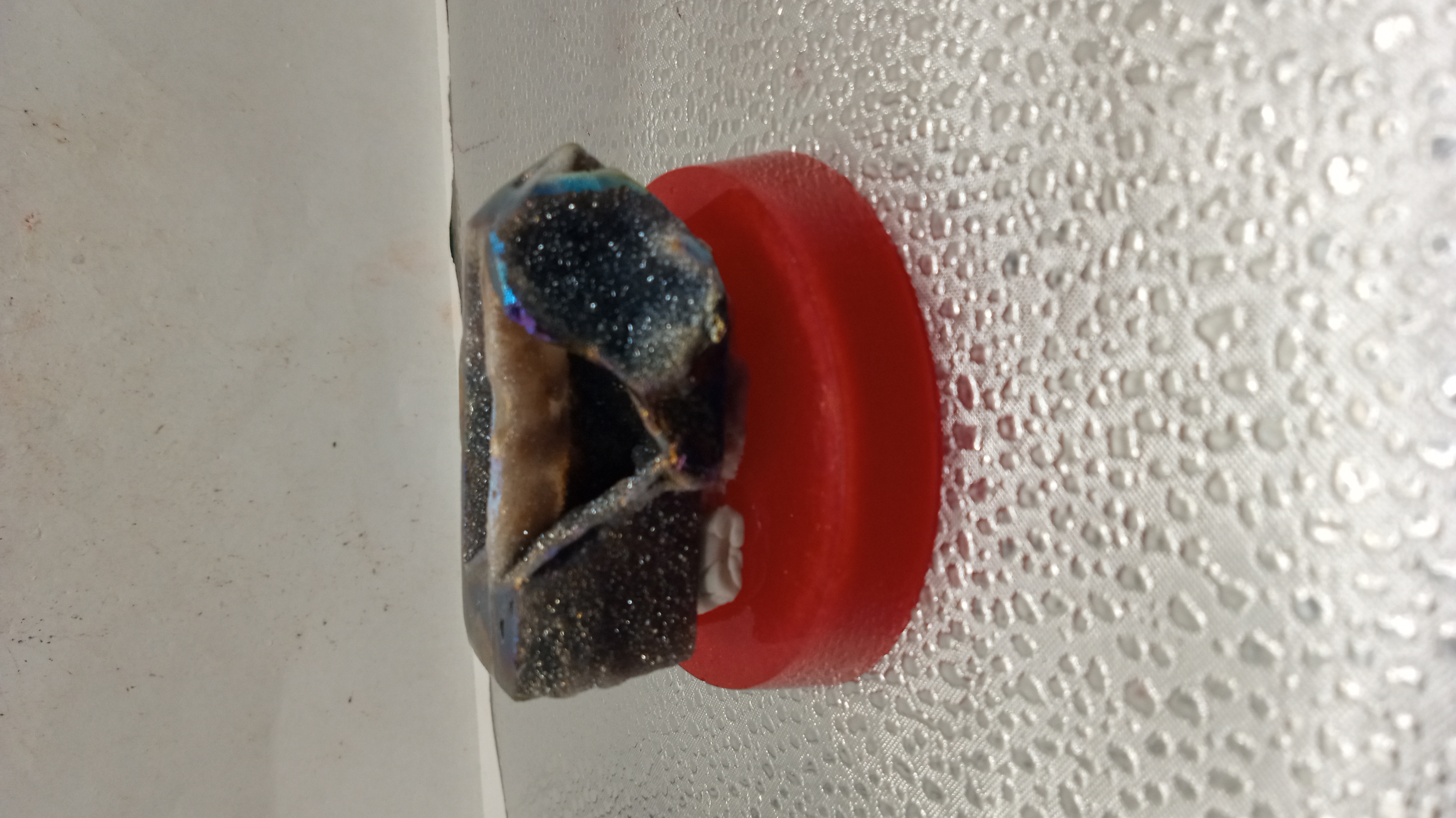 Sparkly Angel Aura Quartz on Red Stand