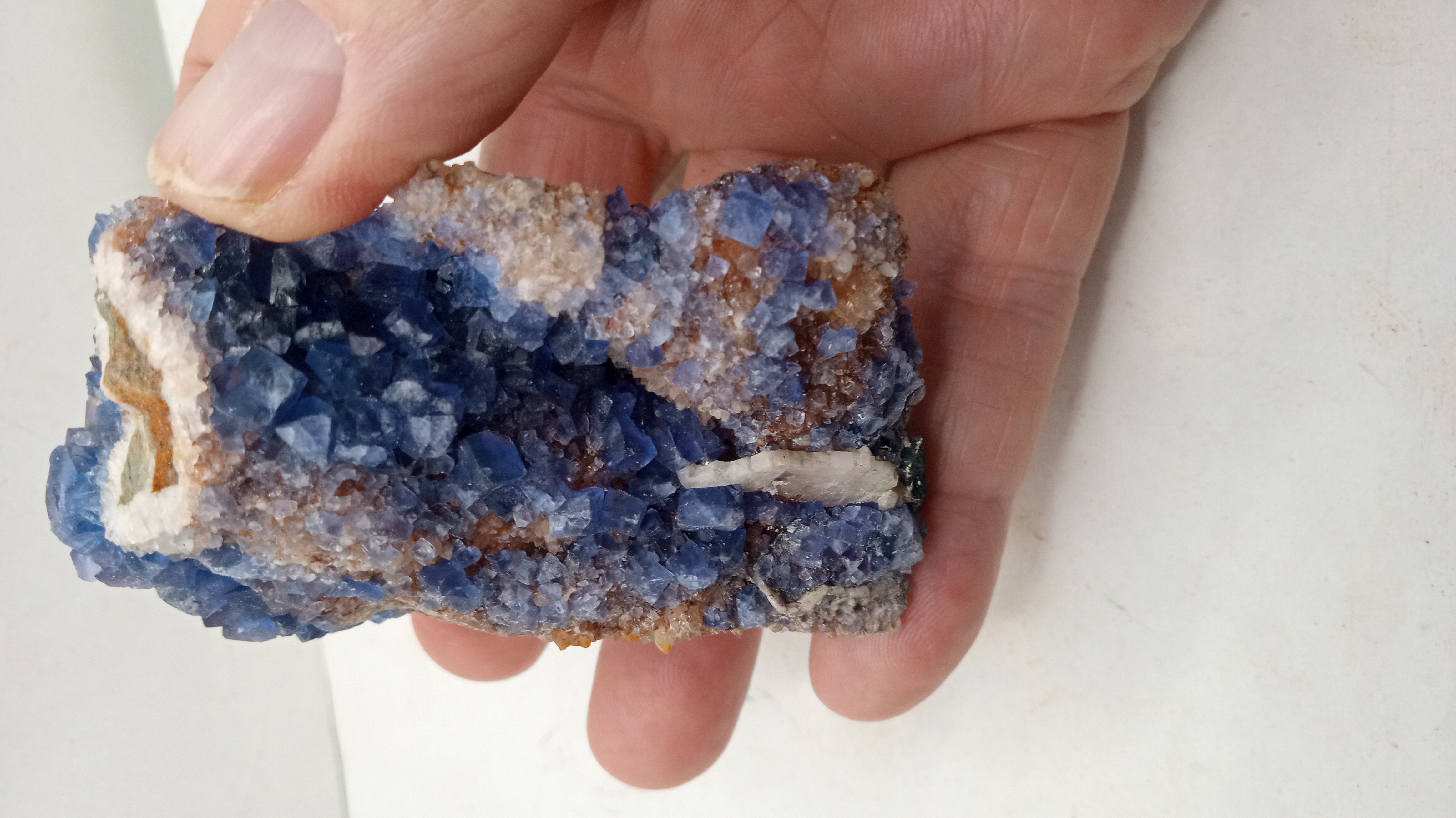 Blue Fluorite w/ Stilbite - Bishops Cap New Mexico