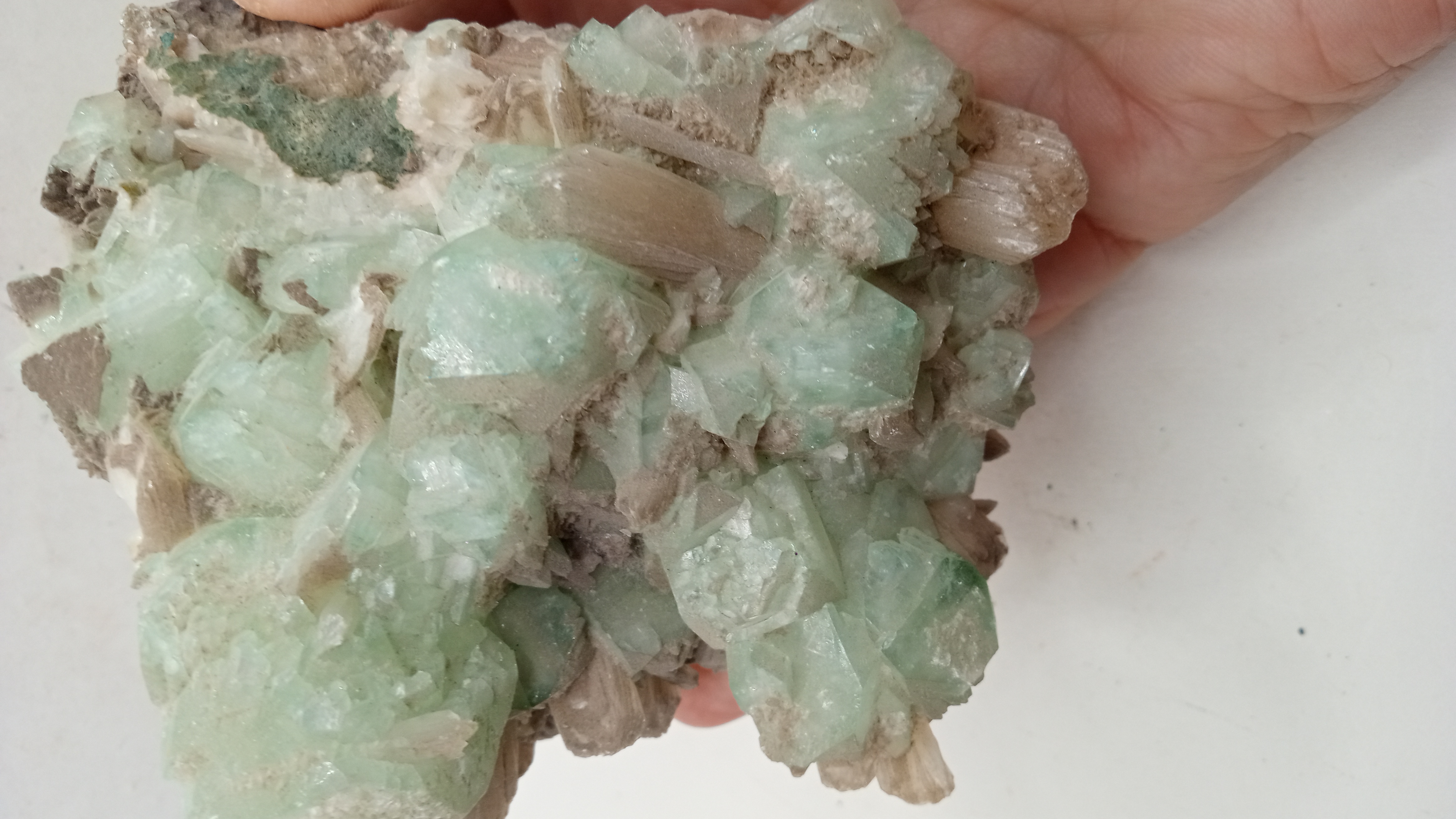 Stilbite with green calcite (often associated with green apophyllite)