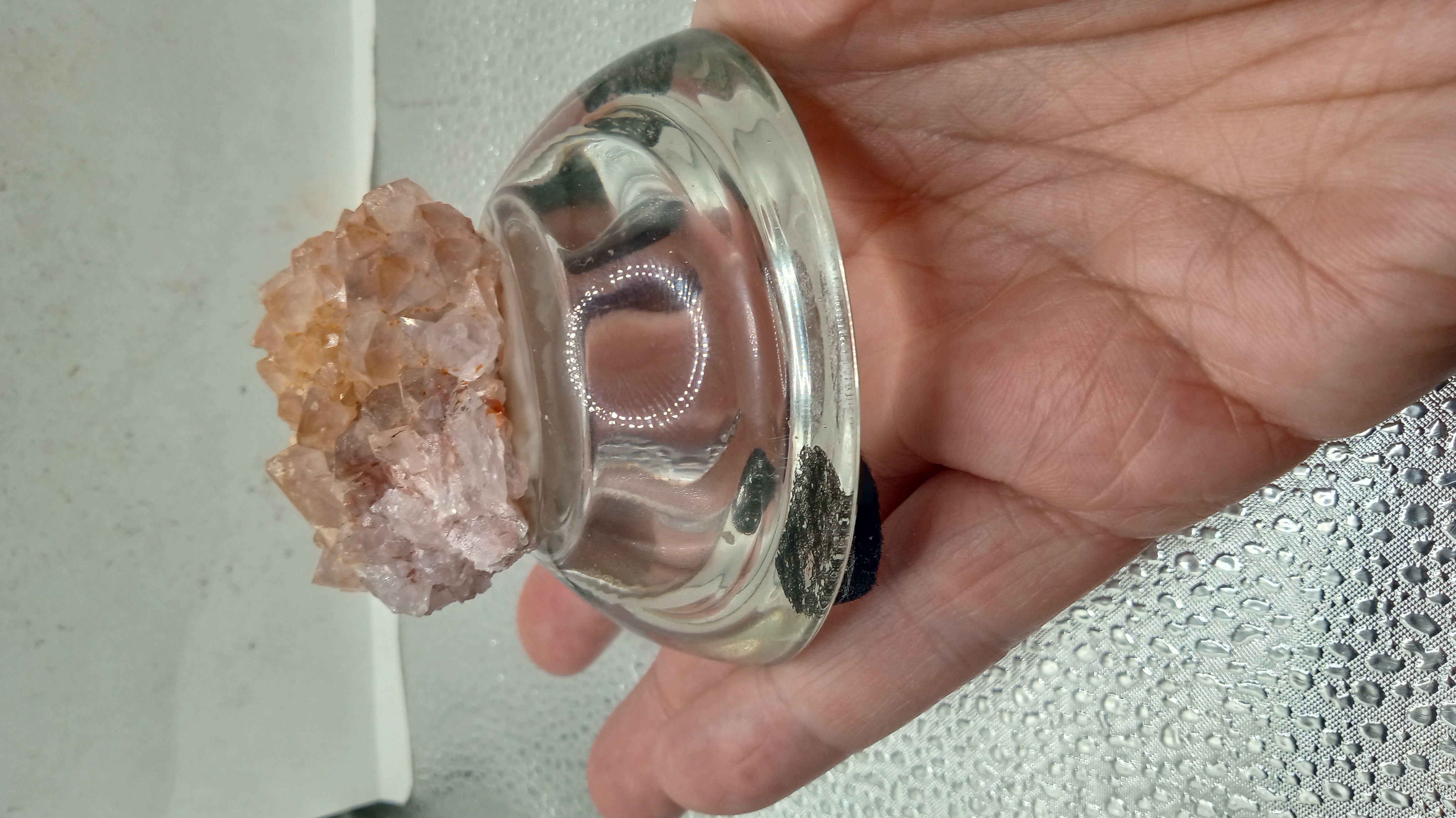 Peach Quartz on Clear Stand - Black Mts Arizona