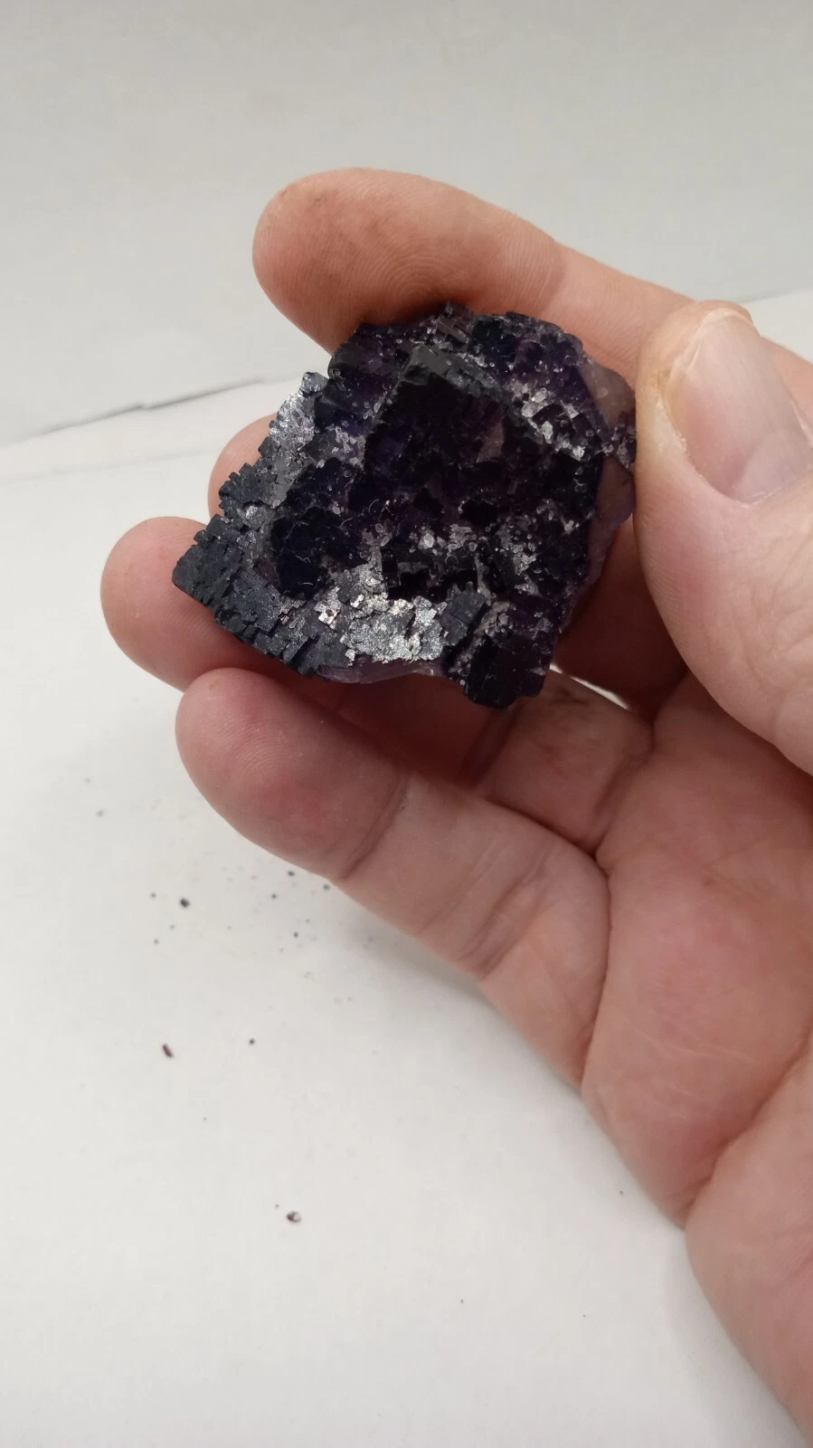 Purple Phantom “black” fluorite with quartz on matrix 