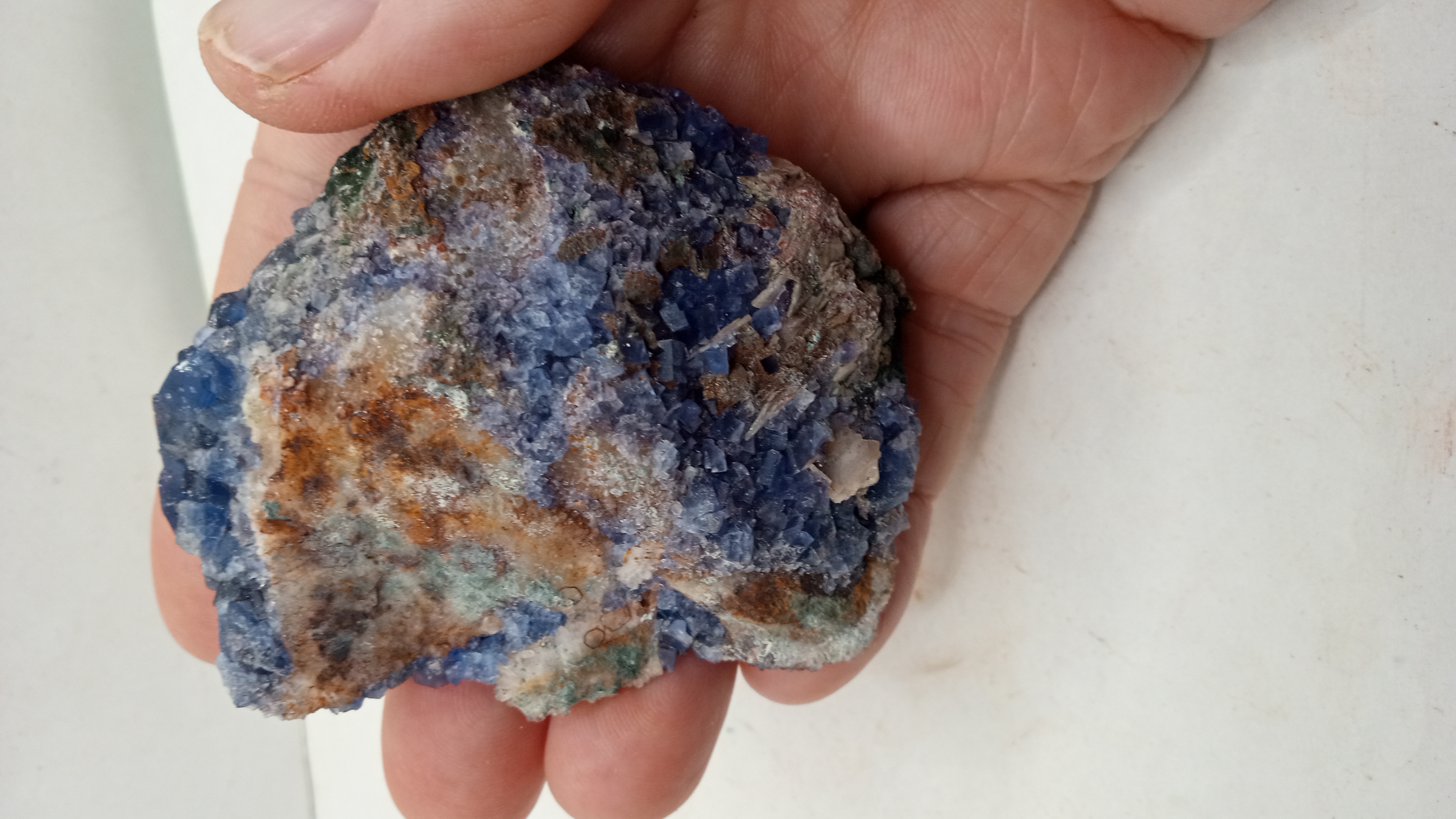 Blue Fluorite w/ Stilbite - Bishops Cap New Mexico