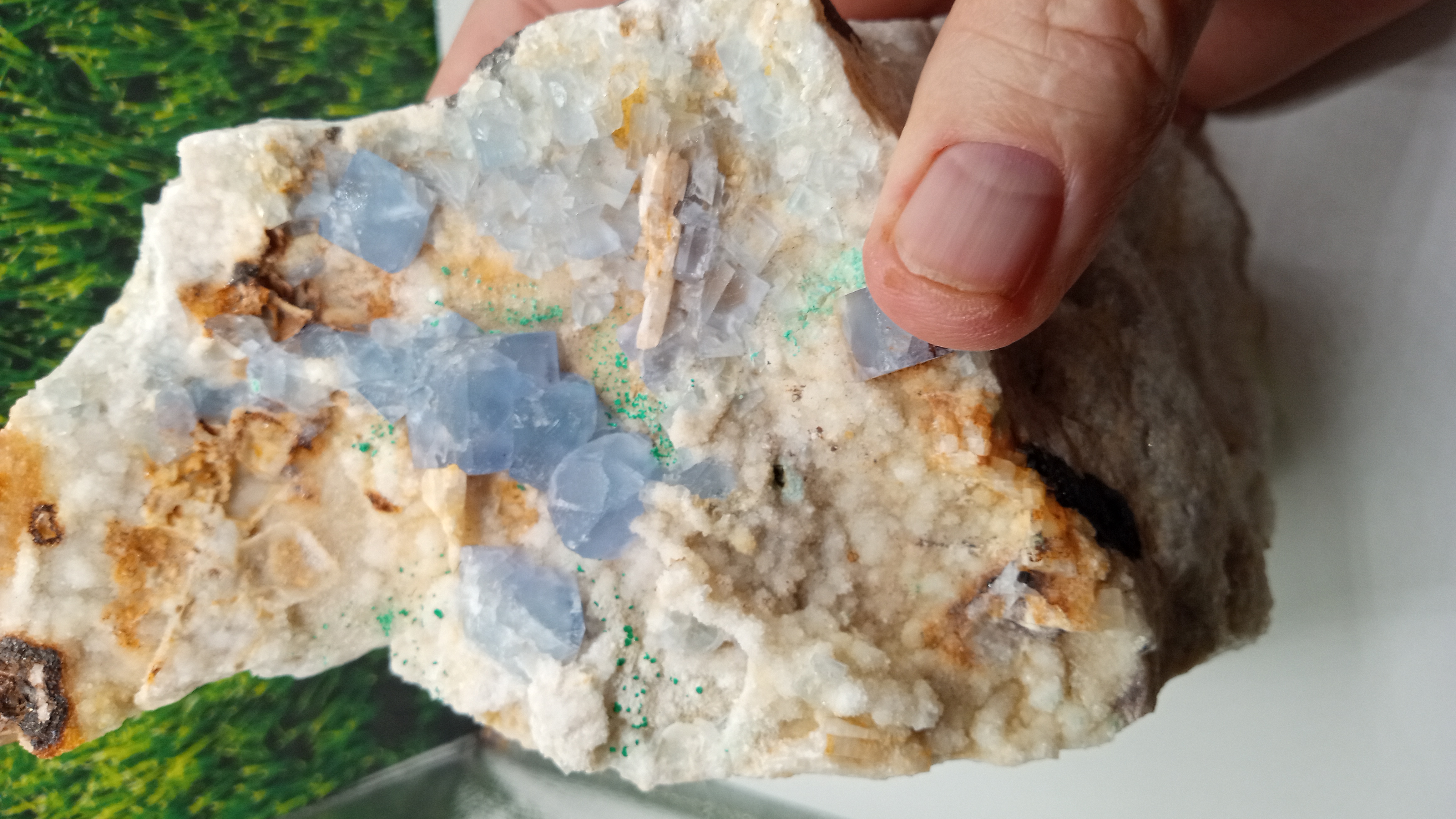 Stunning Large Blue Fluorite w/ Malachite Specimen New Mexico -