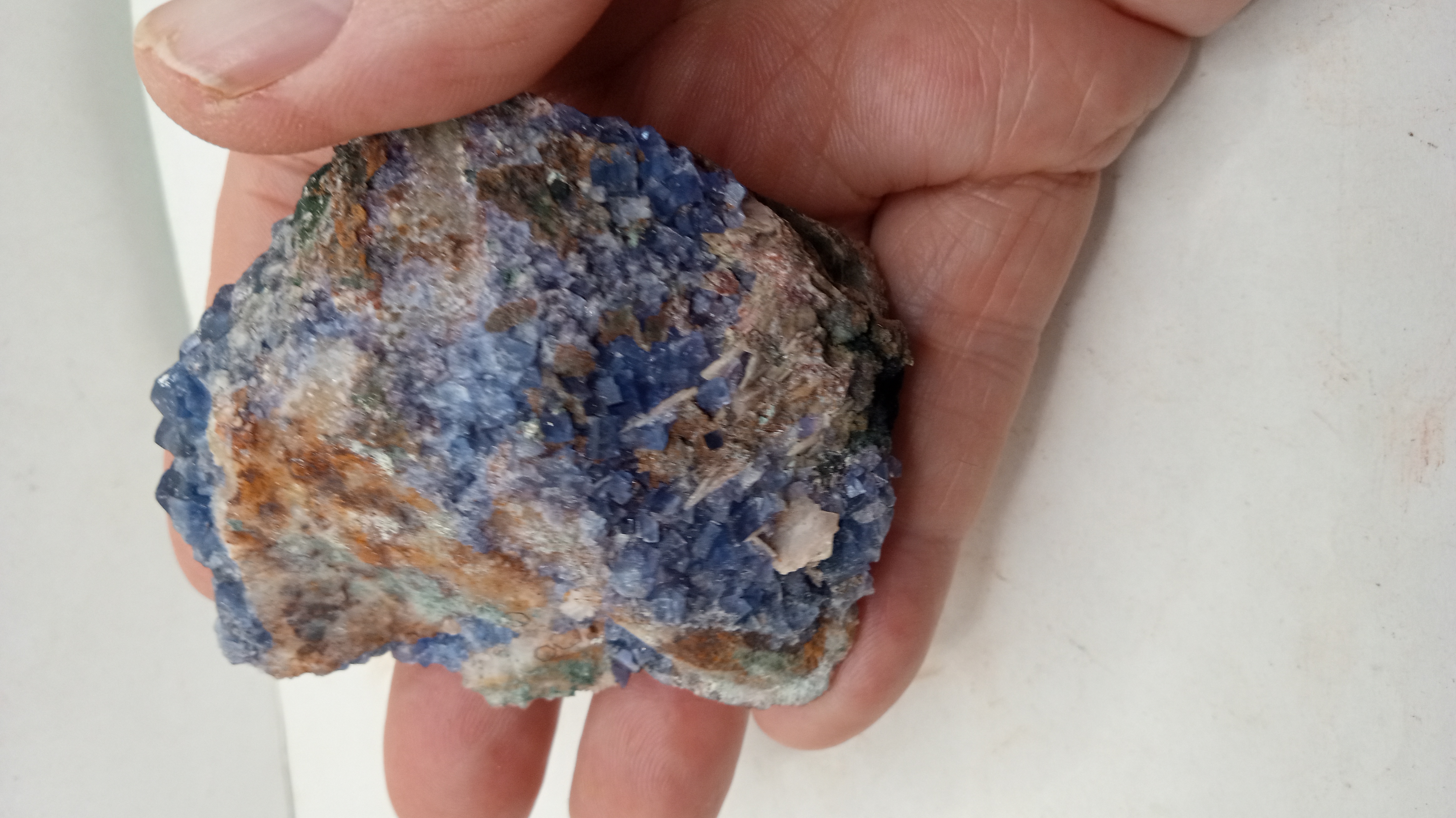 Blue Fluorite w/ Stilbite - Bishops Cap New Mexico