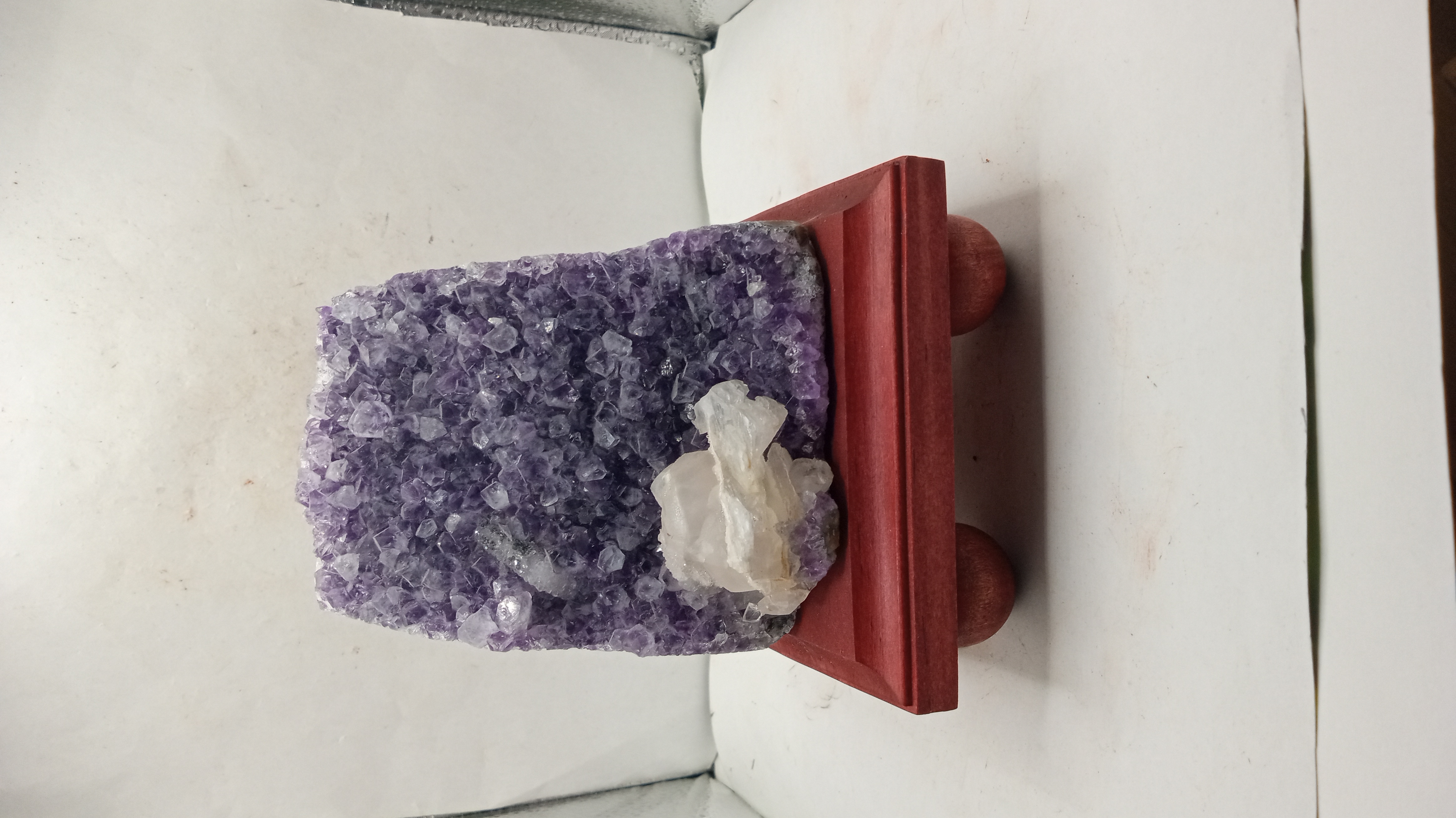 Amethyst with Stunning Rare Fluorite Uruguay ON CHERRY WOOD STAND