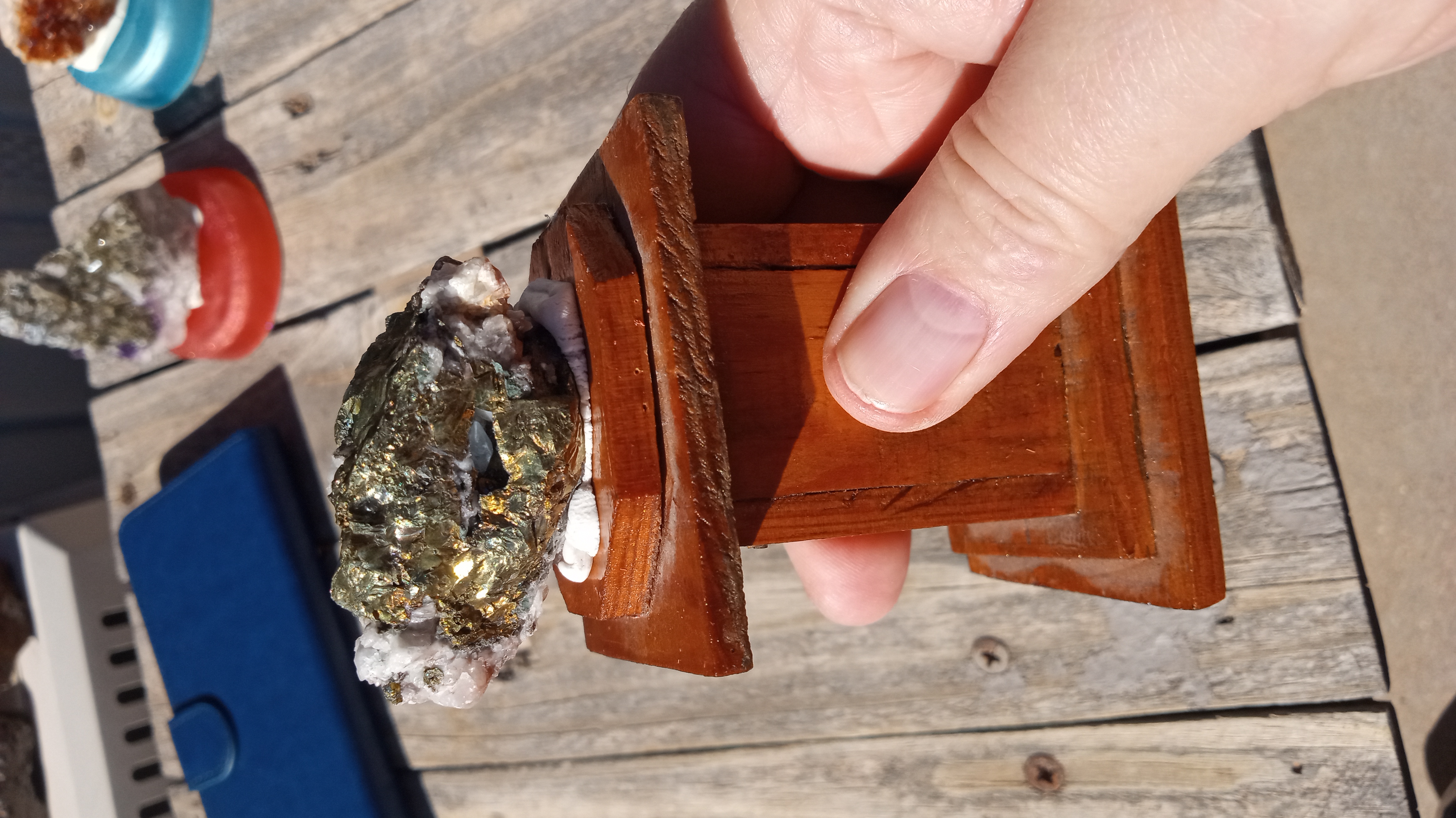 Beautiful Gold Pyrite on Wood Stand -