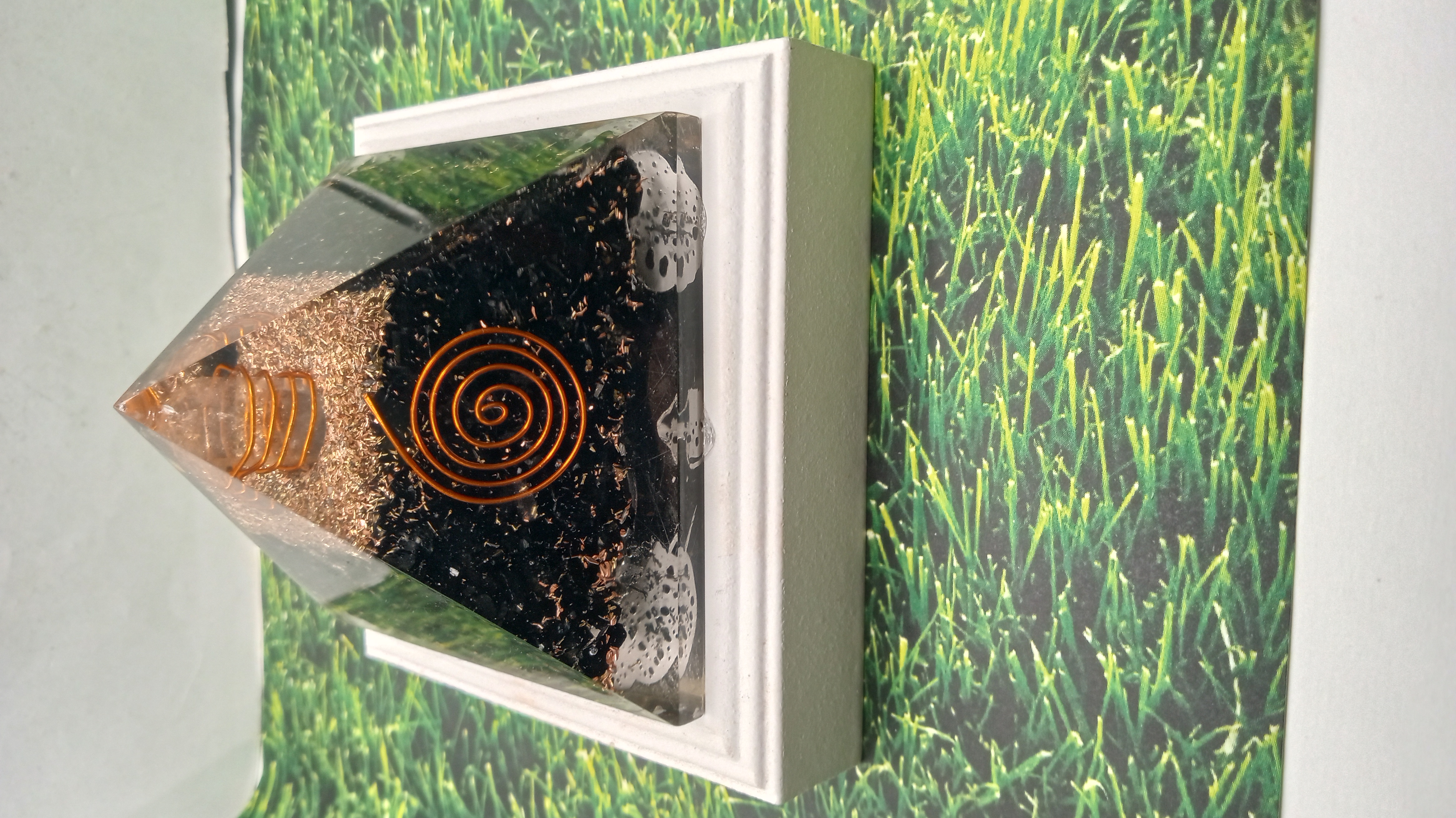 Beautiful Copper Coil Pyramid on White Wood Stand ~