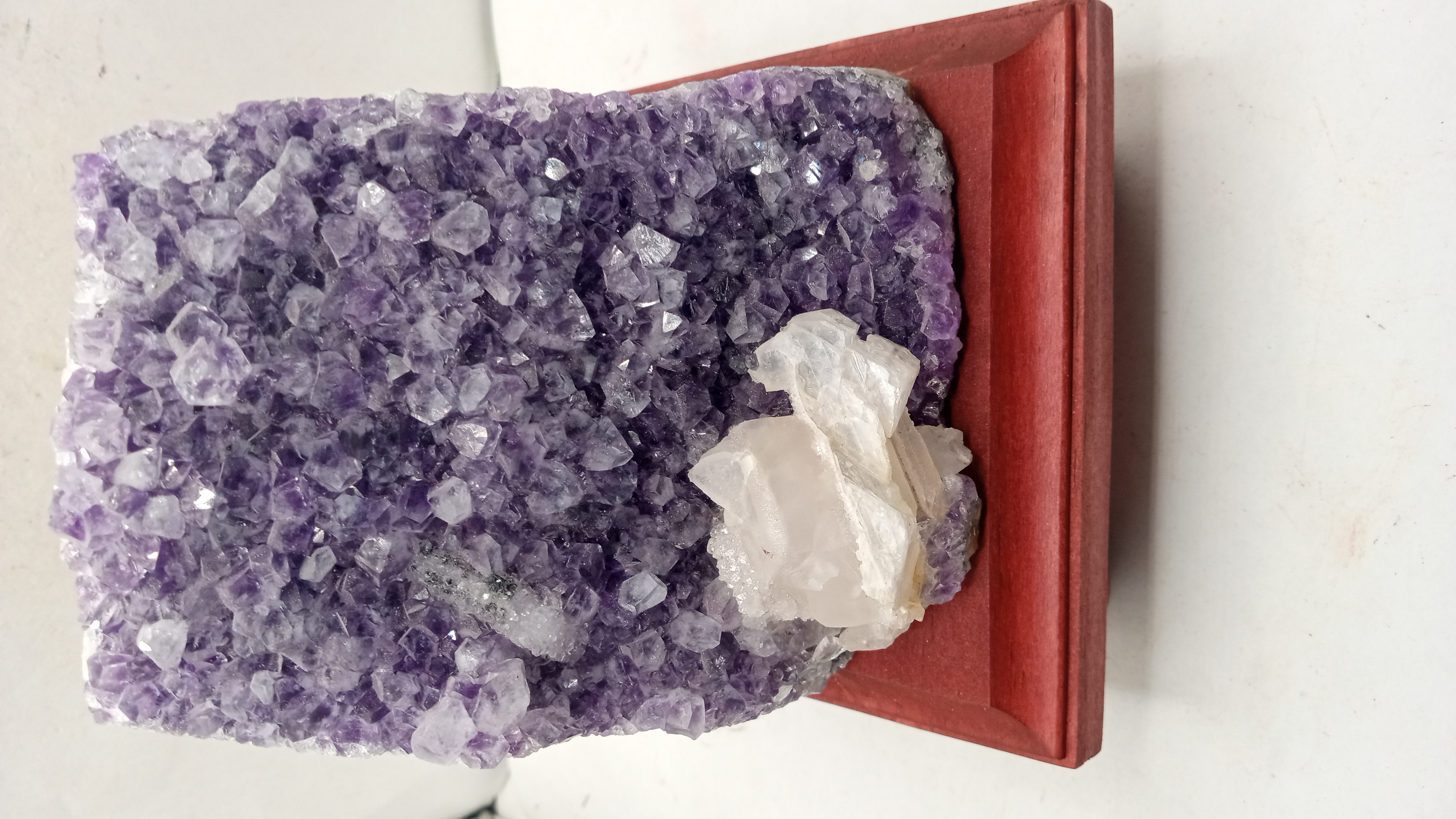 Amethyst with Stunning Rare Fluorite Uruguay ON CHERRY WOOD STAND