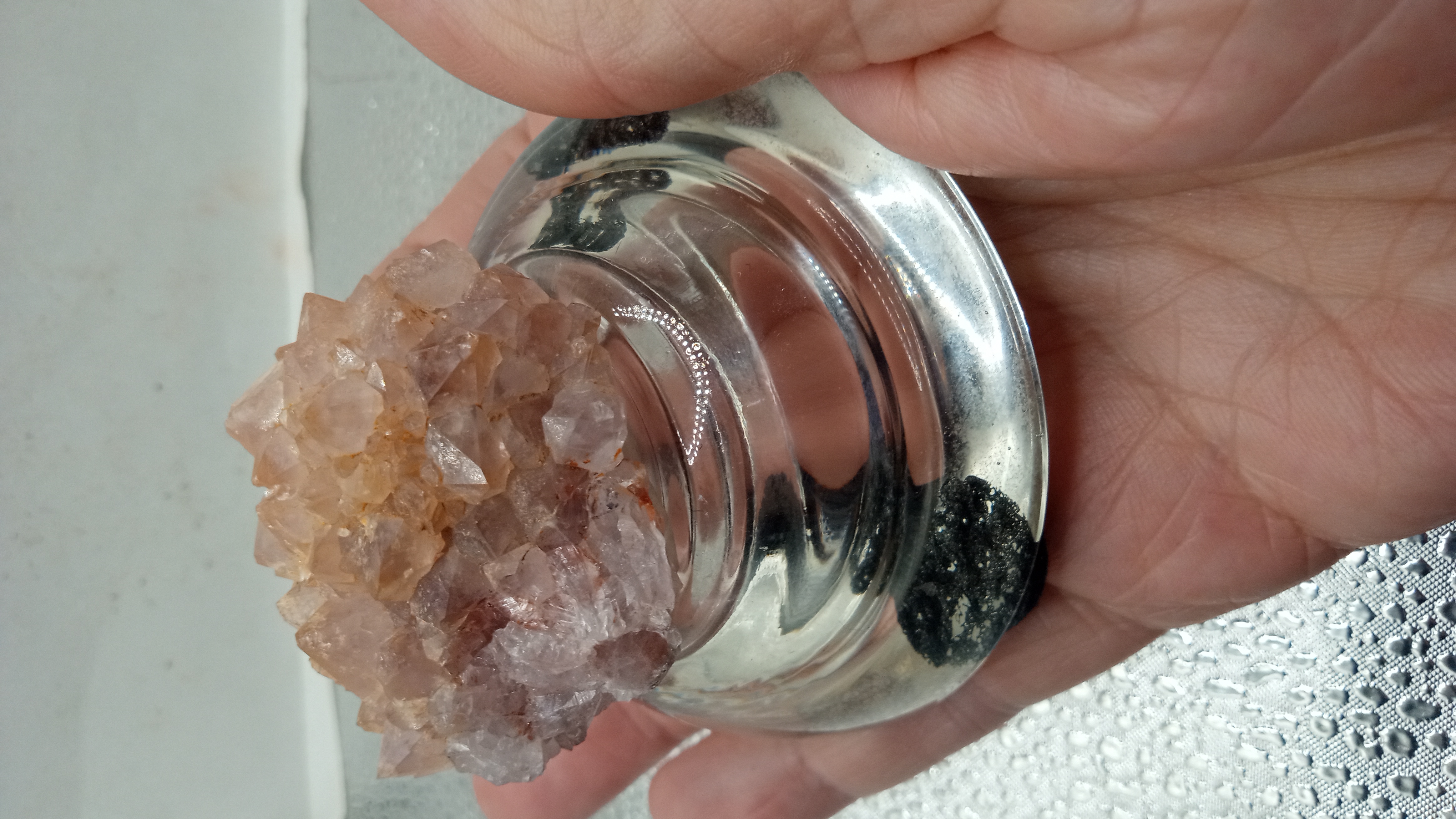 Peach Quartz on Clear Stand - Black Mts Arizona
