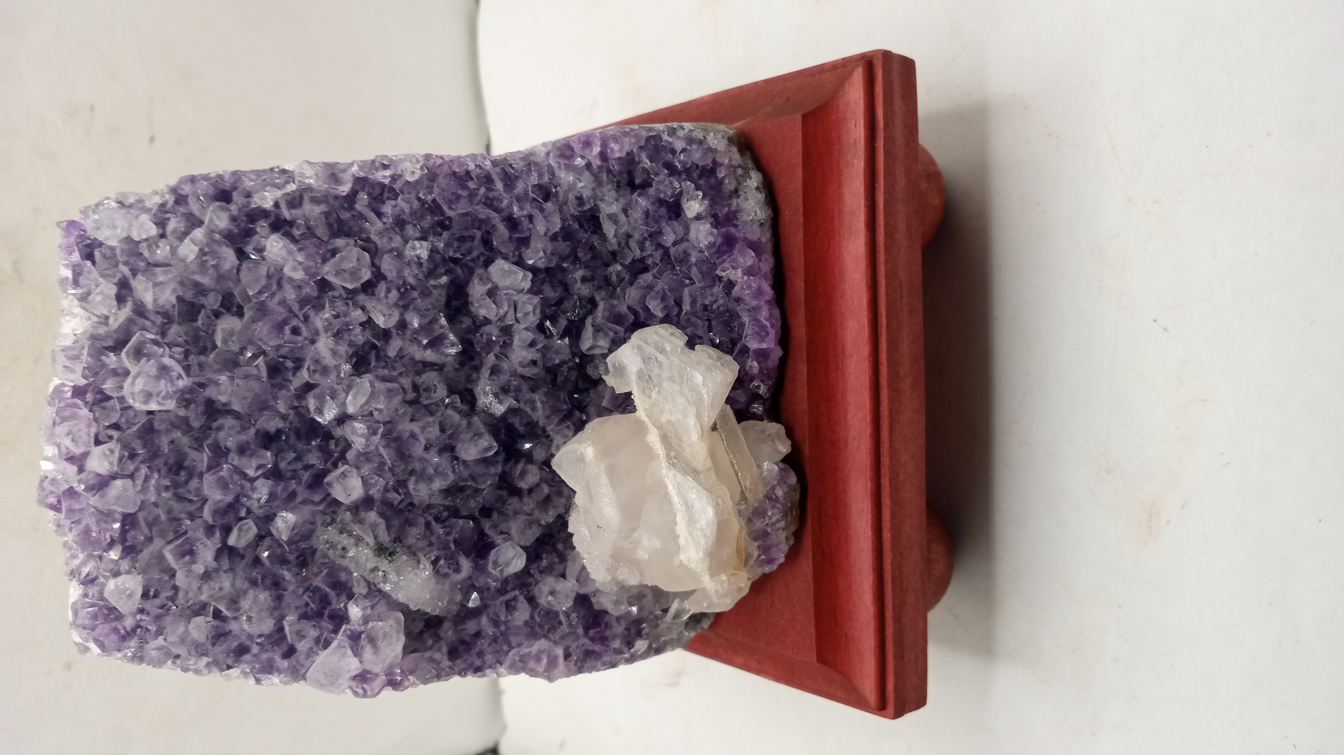 Amethyst with Stunning Rare Fluorite Uruguay ON CHERRY WOOD STAND