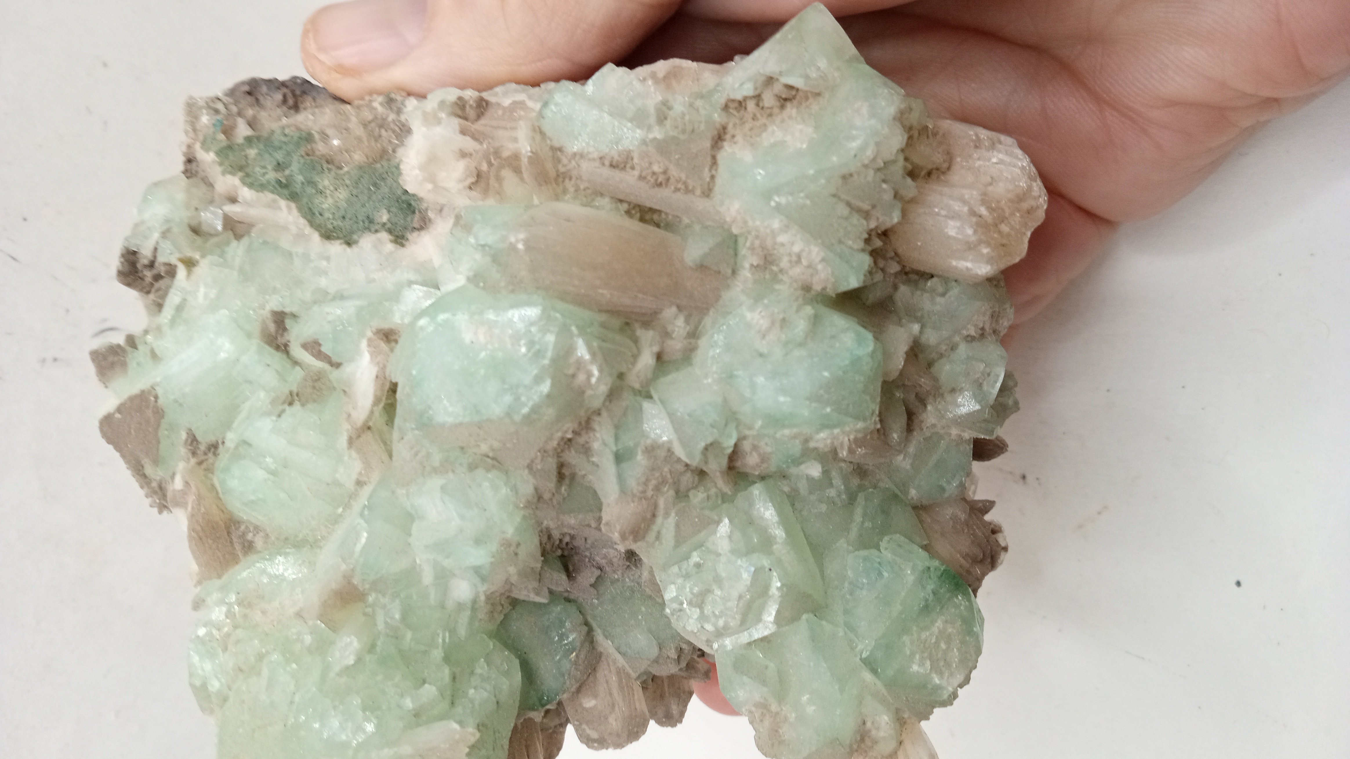 Stilbite with green calcite (often associated with green apophyllite)