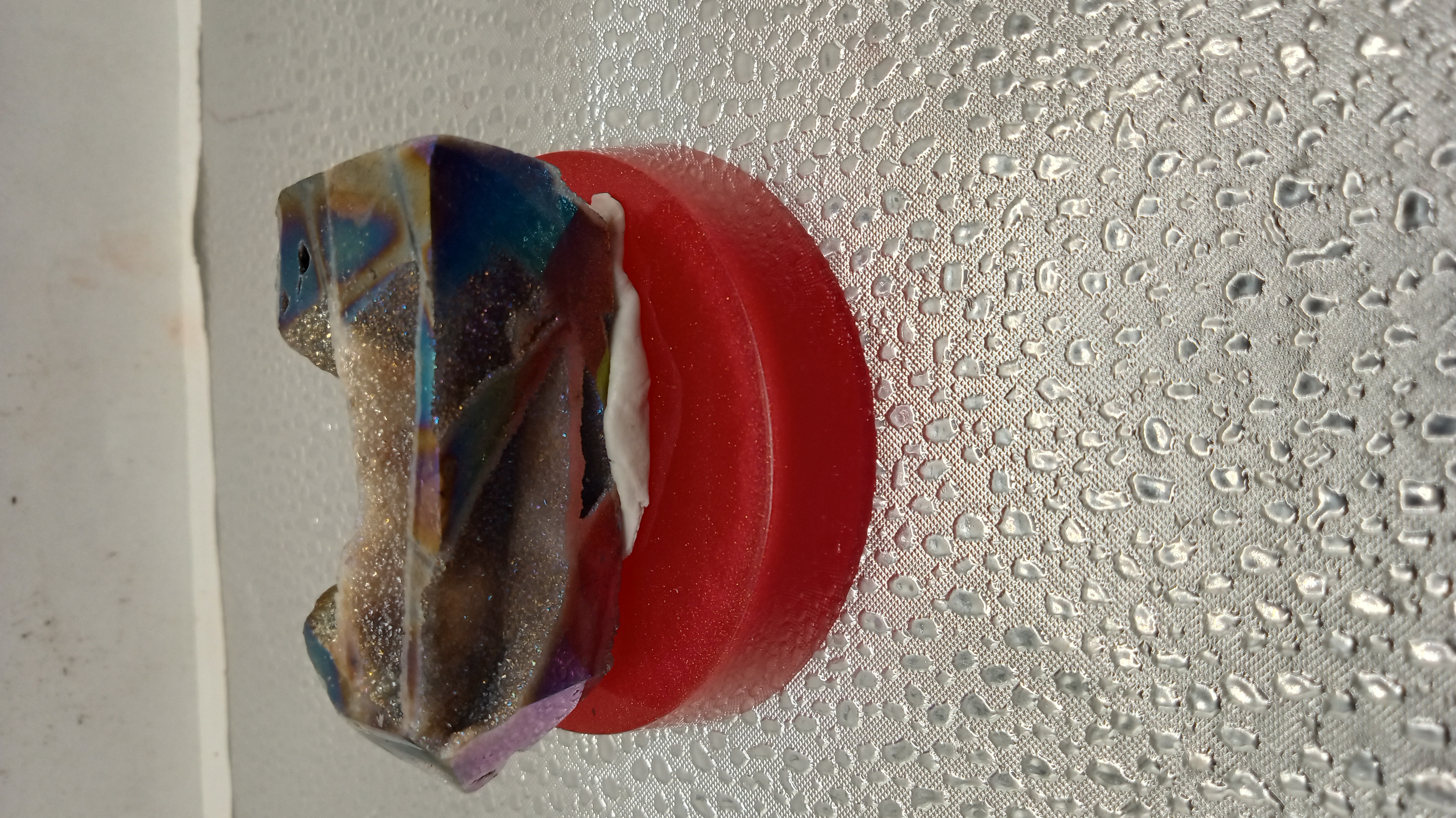 Sparkly Angel Aura Quartz on Red Stand