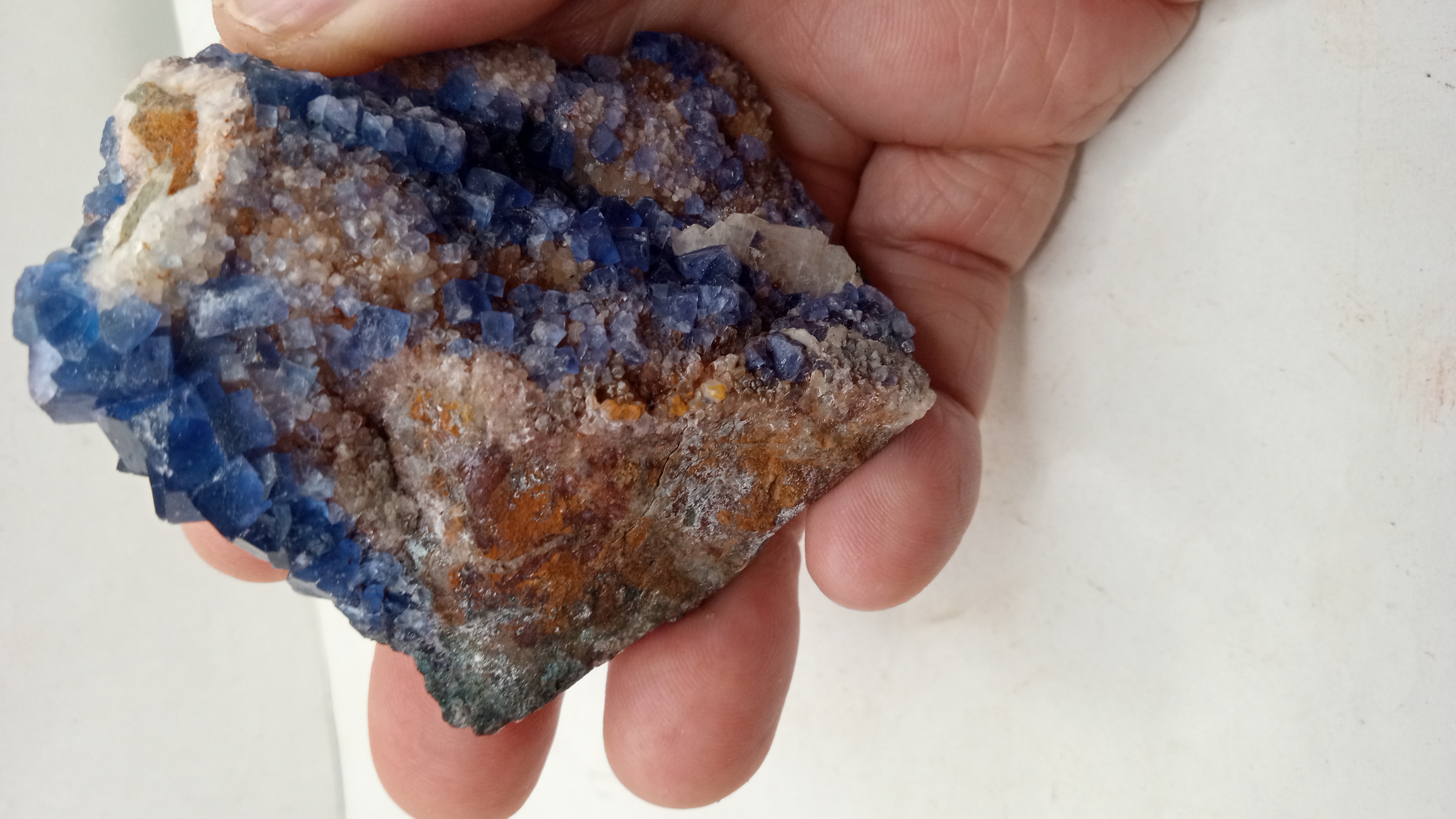 Blue Fluorite w/ Stilbite - Bishops Cap New Mexico