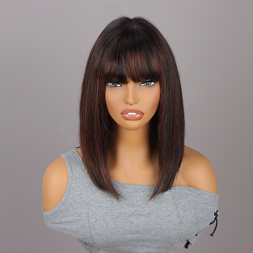 Straight Brown Human Hair Wig 14 Inches
