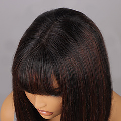 Straight Brown Human Hair Wig 14 Inches