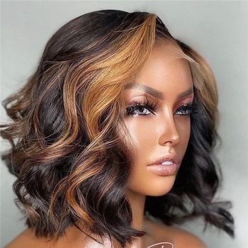 Short Wavy Brown and Blonde Lace Front Wig