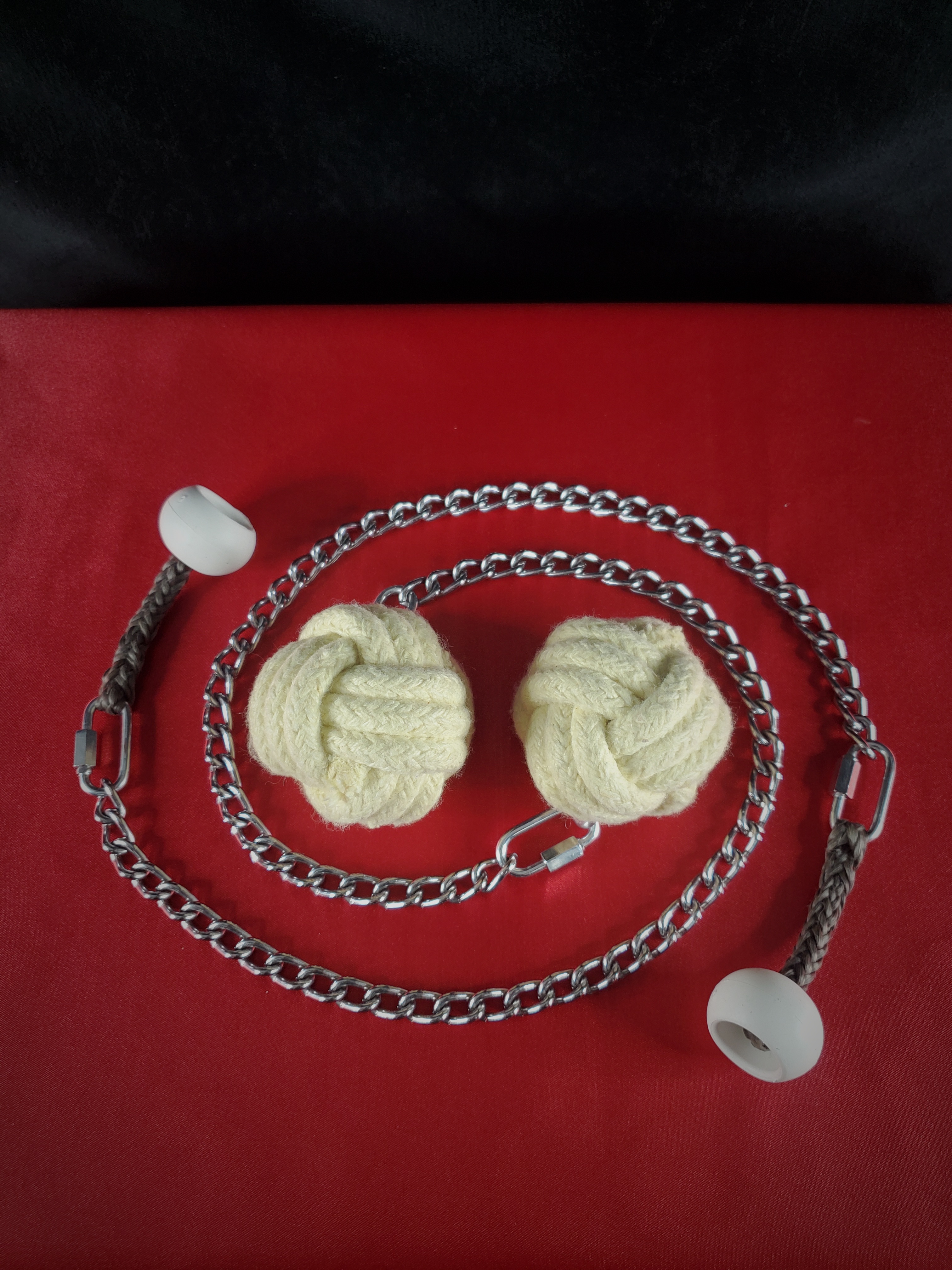 Monkey's Fist Fire Poi with Chain Tethers and Quick Link Attachment and Play Handles