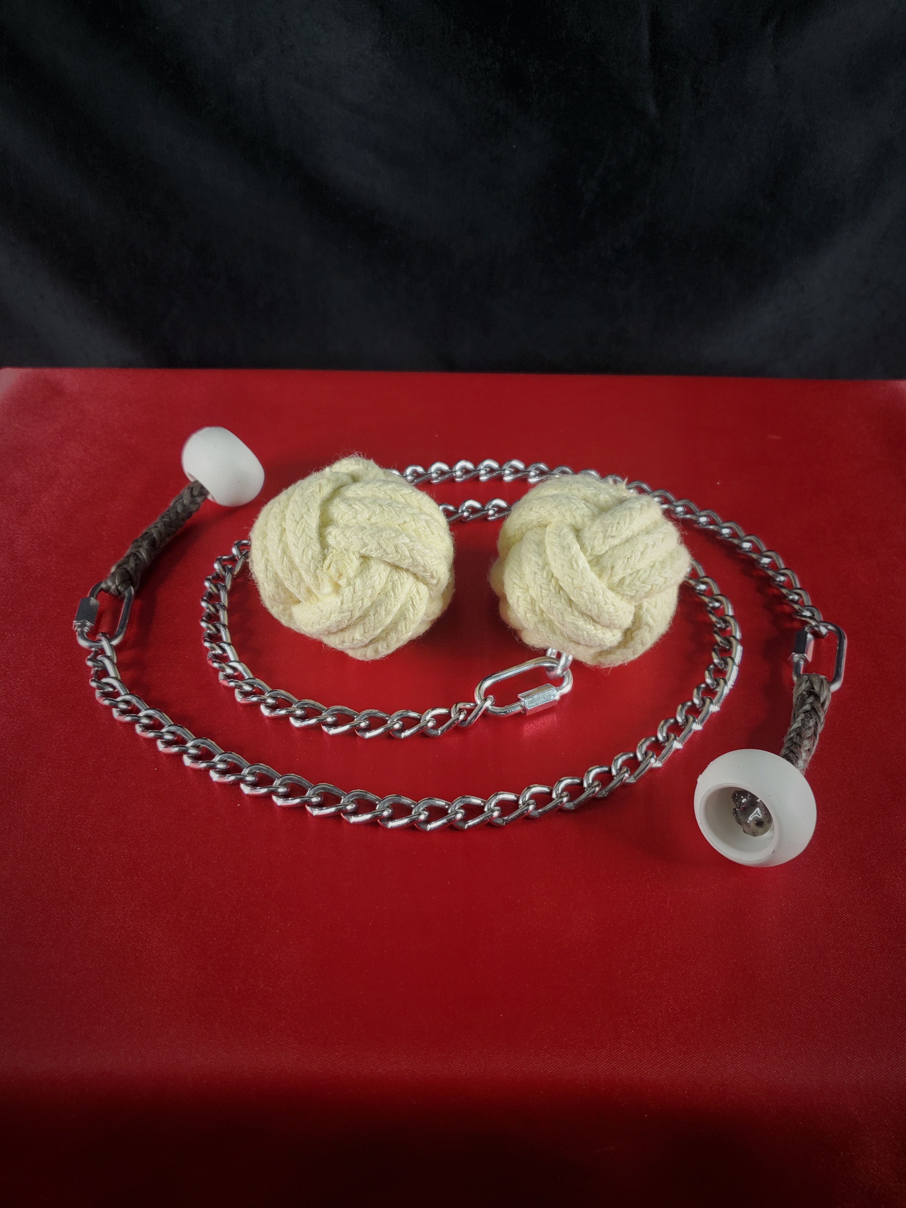 Monkey's Fist Fire Poi with Chain Tethers and Quick Link Attachment and Play Handles