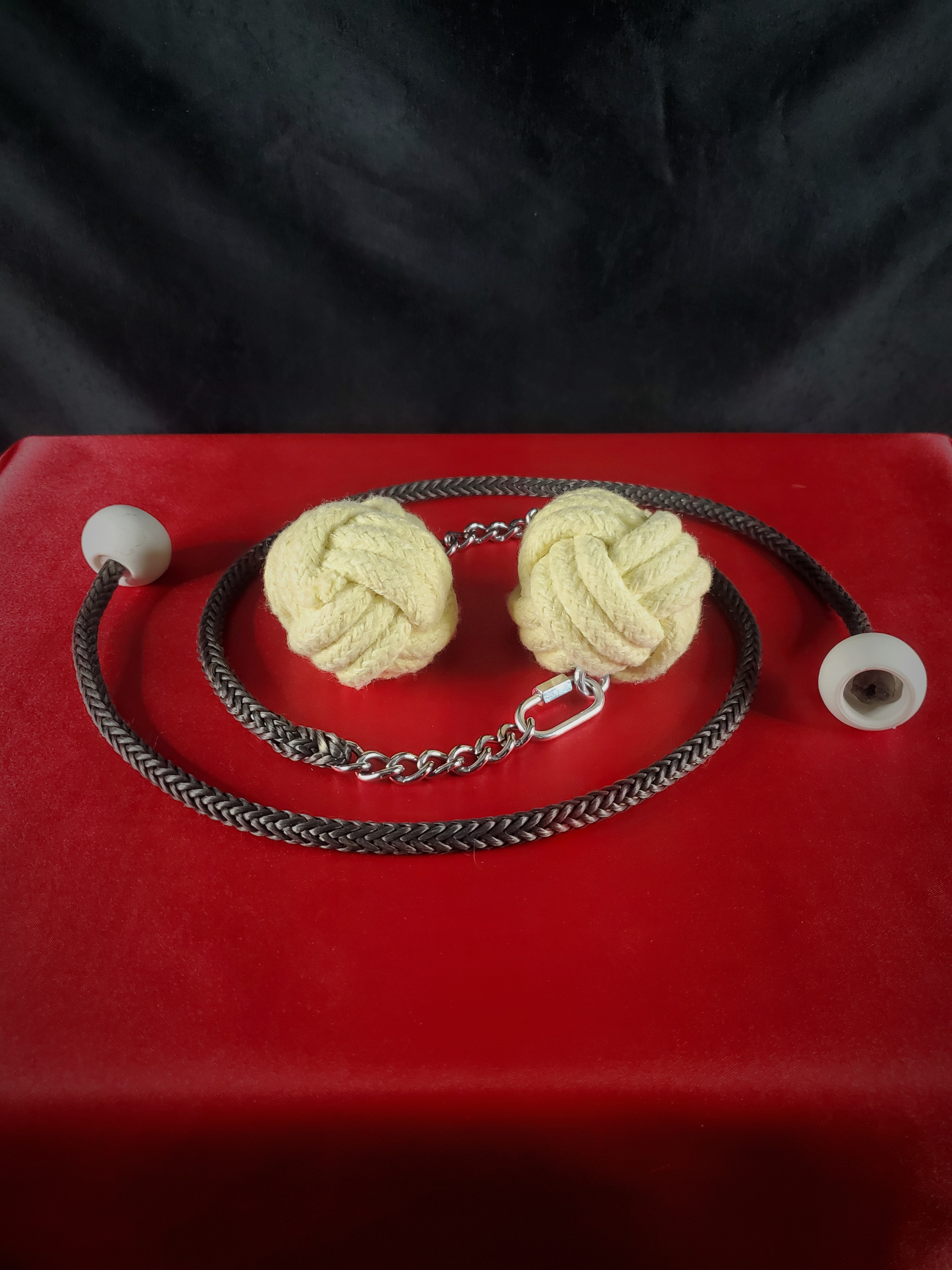 Monkey's Fist Fire Poi with Technora Tethers, Chain and Quick Link Attachment and Play Handles