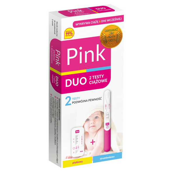 Pink nėštumo testas DUO (srovės tipo 10 mIU + kasetinis 10 mIU)