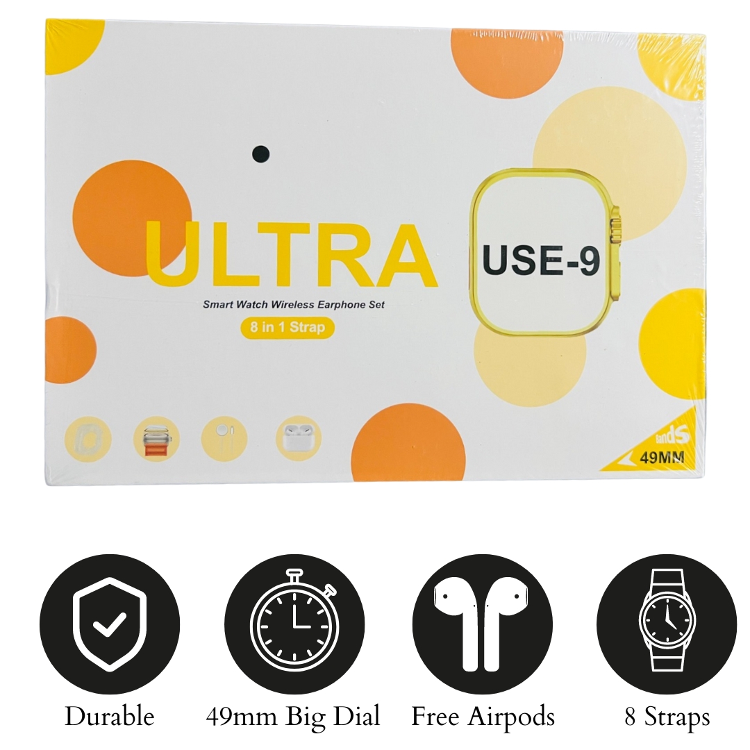 Ultra USE-9 Smart Watch 8-in-1 Combo with Wireless Earphones