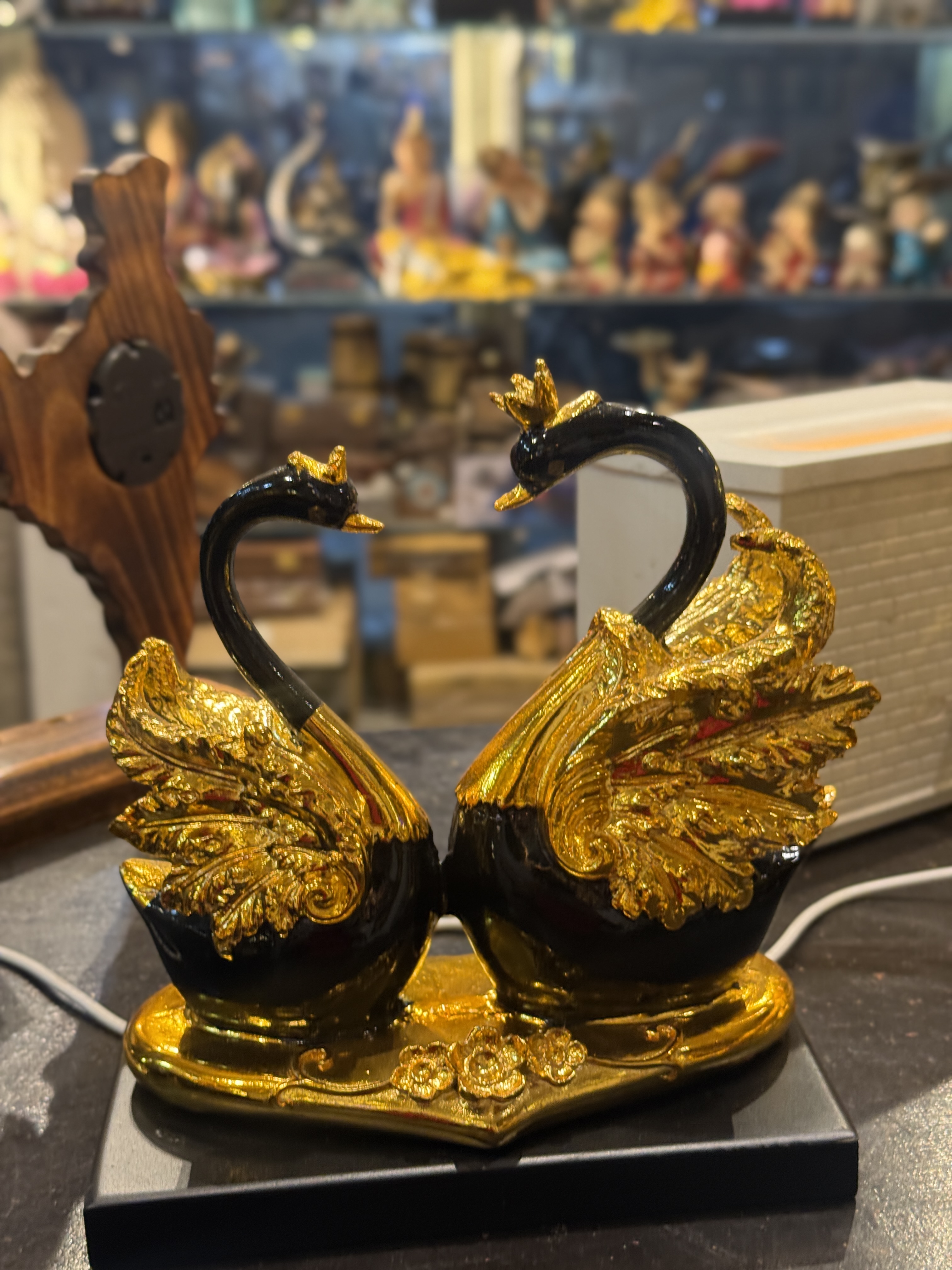Golden Royal Swan Couple Figurine