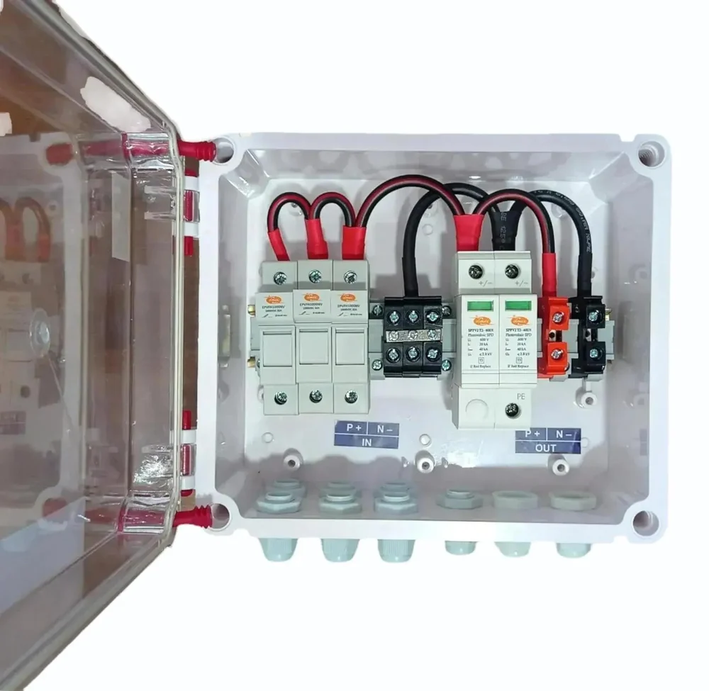 Solar AJB DCDB 3 in 1 out 600V Inbuilt 3 x 20A Elmex Fuses, 600V Elmex SPD