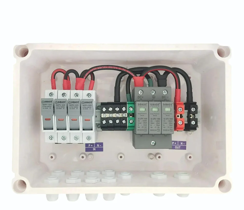 Solar AJB DCDB 4 in 1 Out 1000V Inbuilt 4 x 20A Sibass Fuses, Sibass 1000V SPD