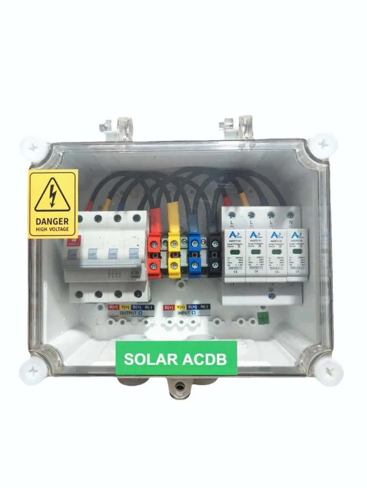 Solar ACDB Three Phase Inbuilt Havells AC MCB 32A, Agrim AC SPD 320V 5kW to 14kW(Agrim)