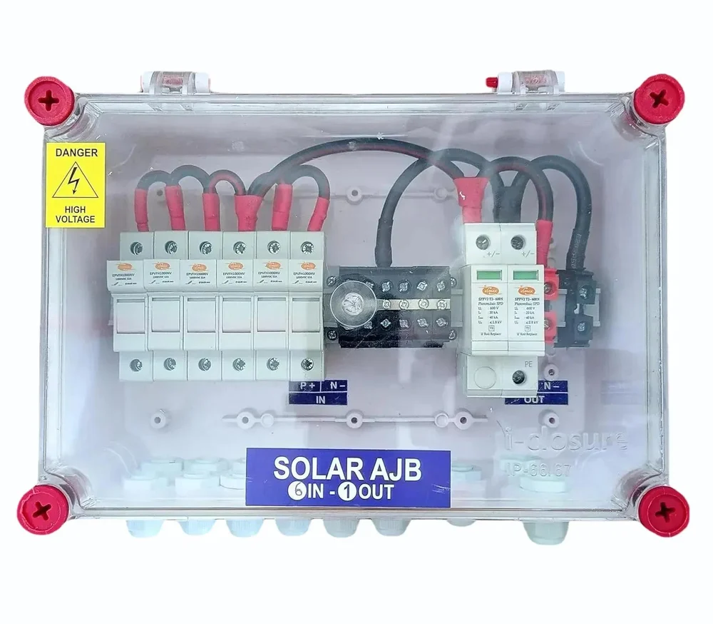 Solar AJB DCDB 6 in 1 Out 600V Inbuilt 6 x 20A Fuses, 600V SPD