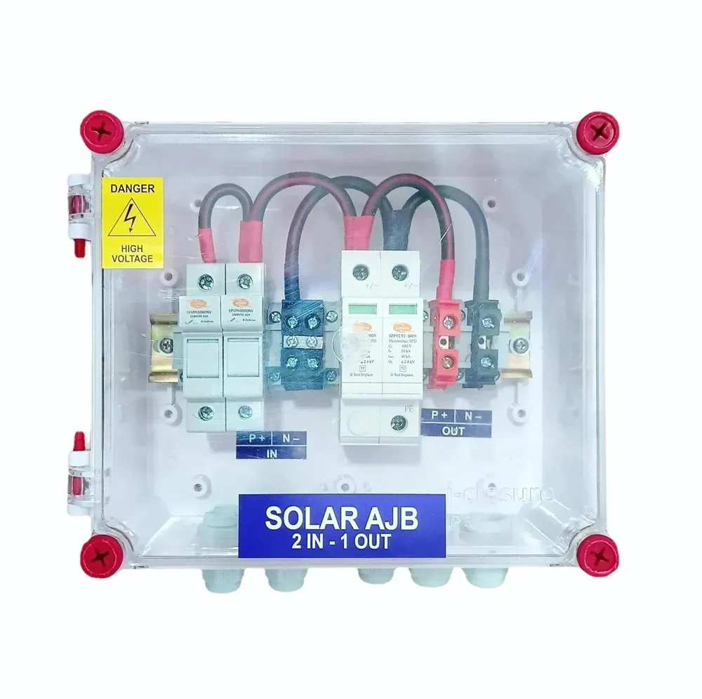 Solar AJB DCDB 2 in 1 out 600V Inbuilt 2 x 20A Elmex Fuses, 600V Elmex SPD