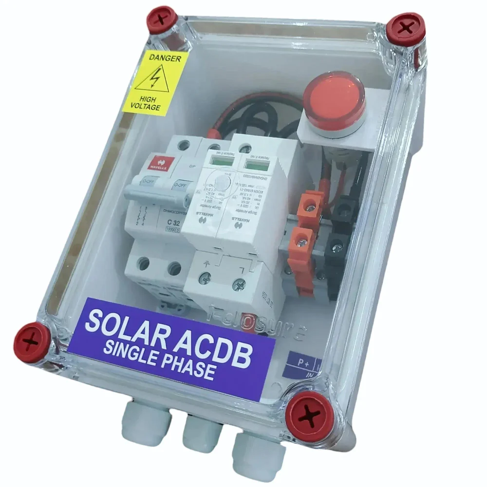 Solar ACDB Single Phase Inbuilt Havells AC MCB 32A Havells AC SPD 320V & Indicator 1kW 7kW