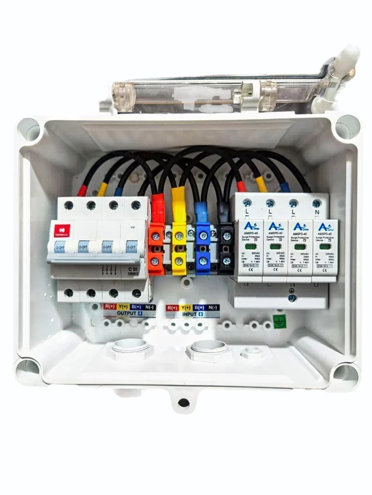 Solar ACDB Three Phase Inbuilt Havells AC MCB 32A, Agrim AC SPD 320V 5kW to 14kW(Agrim)