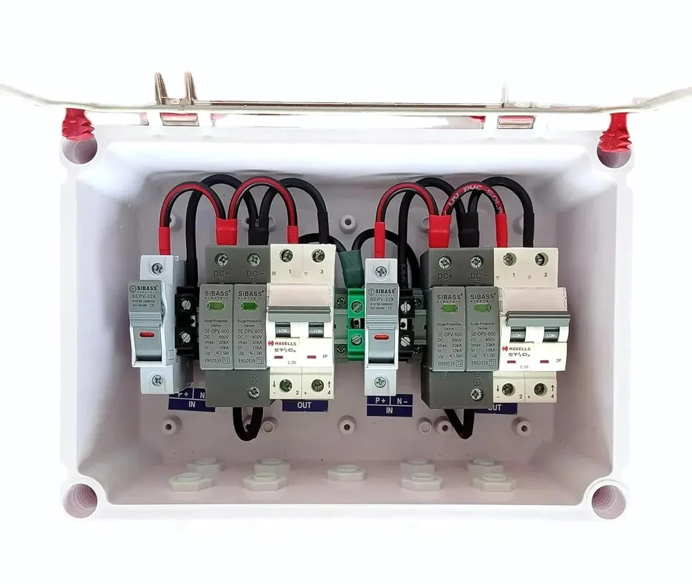Solar DCDB 2 in 2 Out Inbuilt Sibass DC Fuse 25A, Sibass SPD 600V & Havells DC MCB 32A