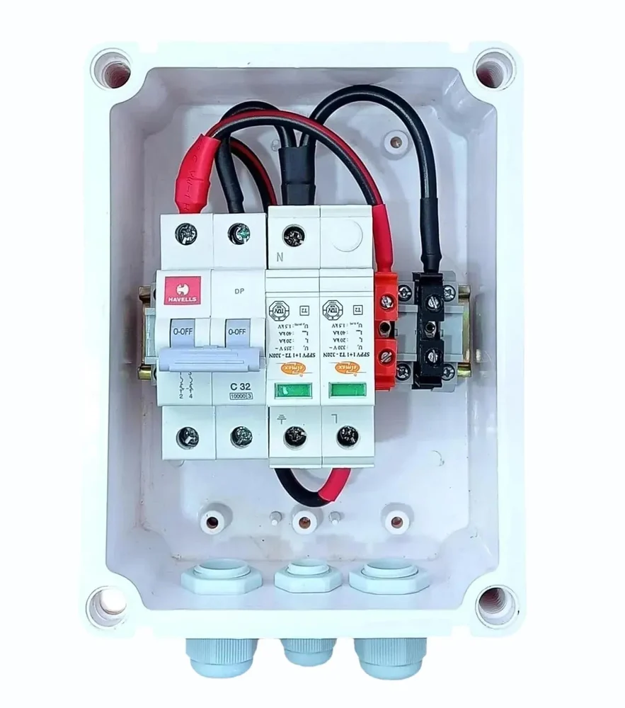 Solar ACDB Single Phase Inbuilt Havells AC MCB 32A Elmex AC SPD 320V 1kW 7kW