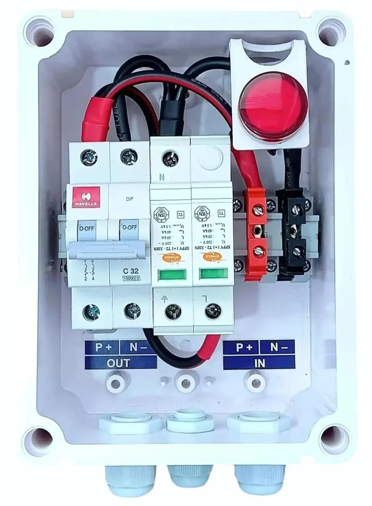 Solar ACDB Single Phase Inbuilt Havells AC MCB 32A Elmex AC SPD 320V & Indicator 1kW 7kW