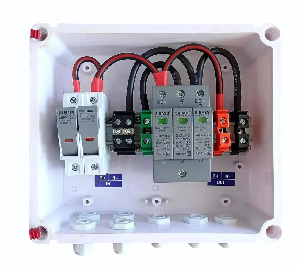 Solar AJB DCDB 2 in 1 Out 1000V Inbuilt 2 x 20A Sibass Fuse, 1000V Sibass SPD
