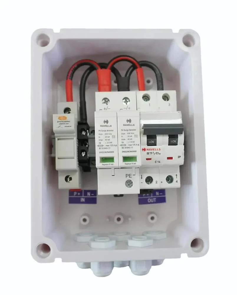 Solar DCDB 1 in 1 Out Inbuilt Elmex DC Fuse 25A,Havells SPD 600V & Havells DC MCB 32A