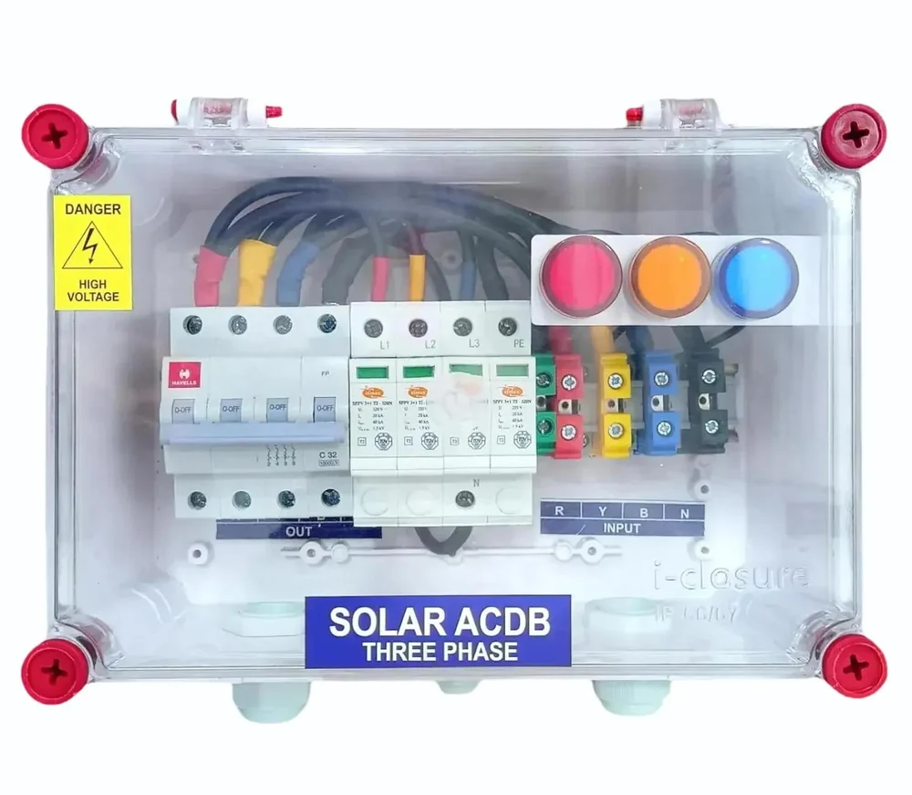  Solar ACDB Three Phase Inbuilt Havells AC MCB 32A Elmex AC SPD 320V 12kW To 27kW