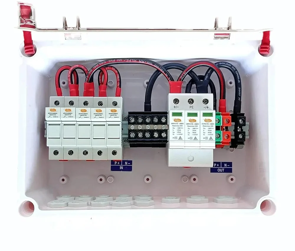 Solar AJB DCDB 5 in 1 out 1000V Inbuilt 5 x 20A Fuses, 1000V SPD