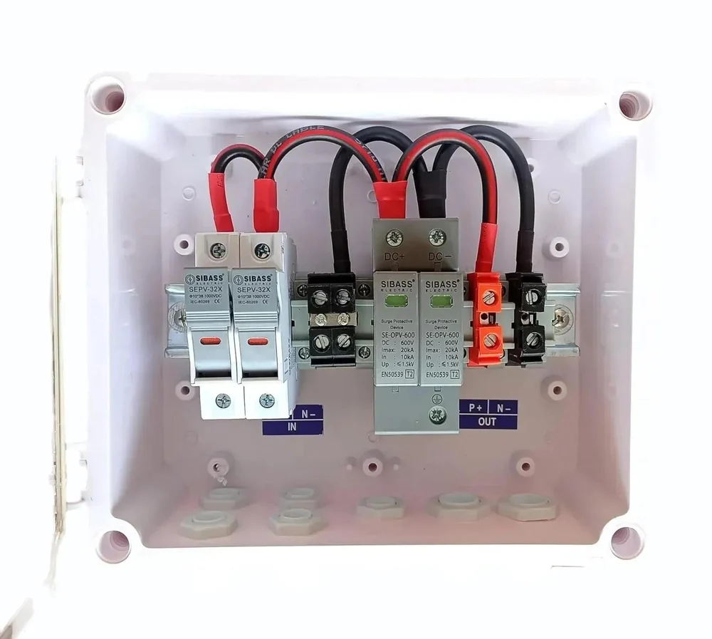 Solar AJB DCDB 2 in 1 Out 600V Inbuilt 2 x 20A Sibass Fuses 600V Sibass SPD