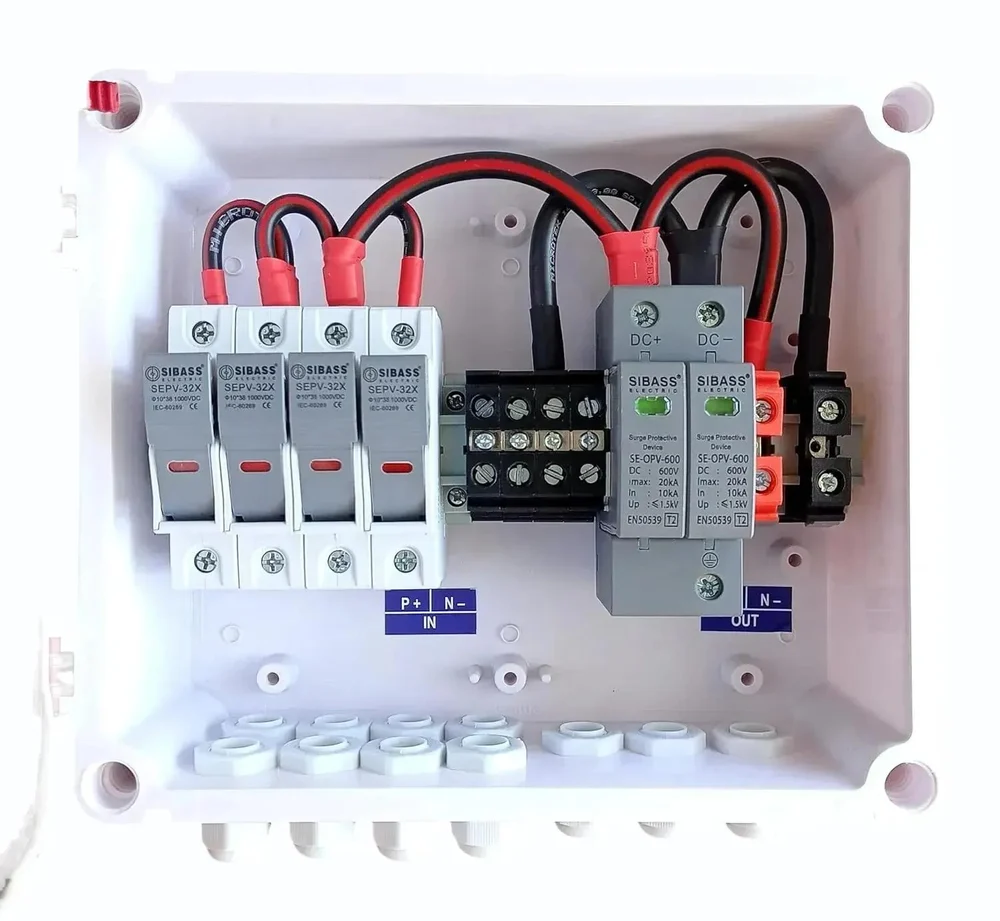 Solar AJB DCDB 4 in 1 Out 600V Inbuilt 4 x 20A Sibass Fuses, 600V Sibass SPD