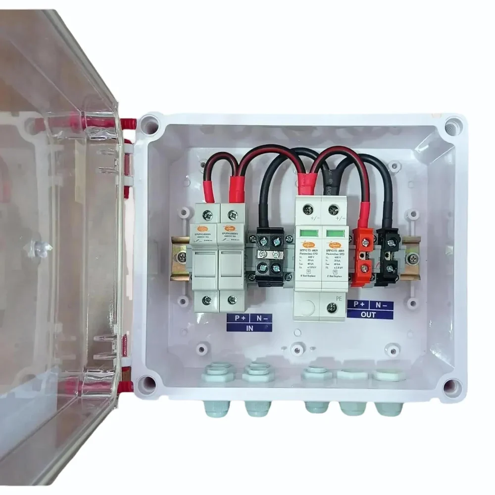 Solar AJB DCDB 2 in 1 Out 1000V Inbuilt 2 x 20A Elmex Fuses, 1000V Elmex SPD