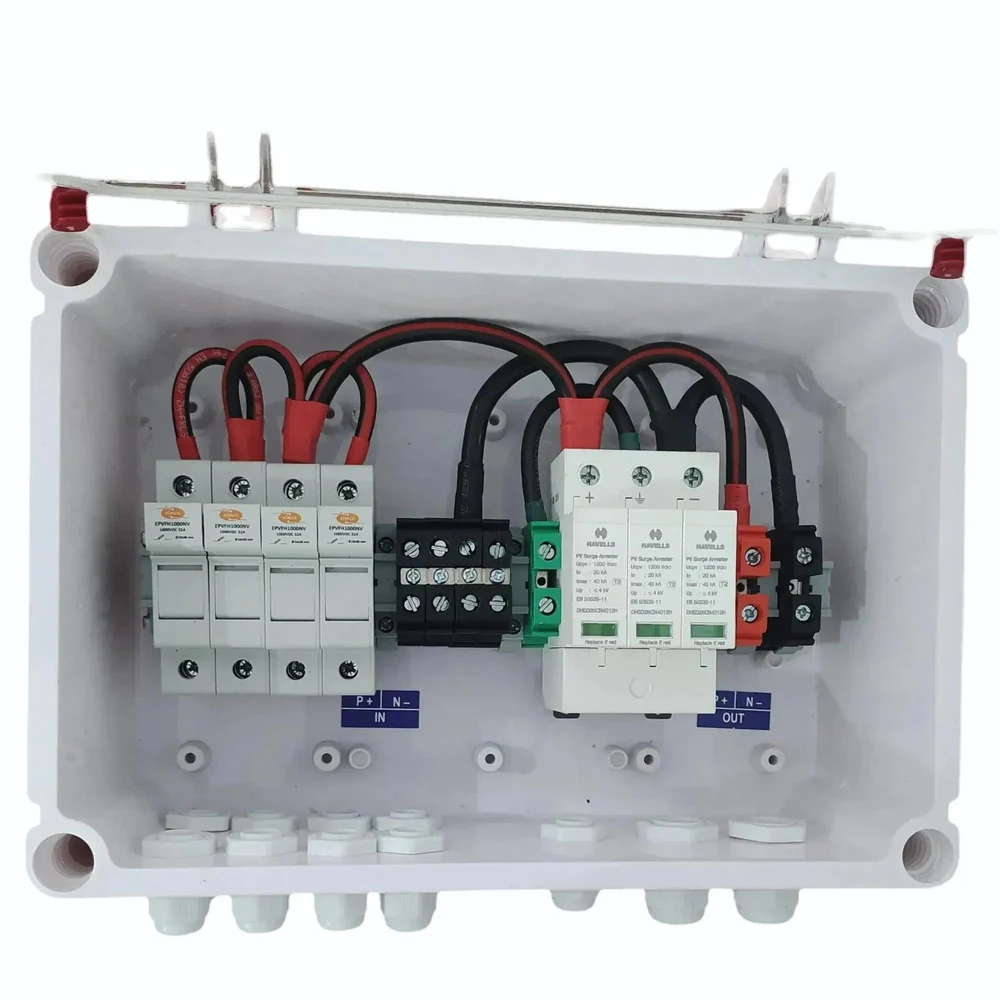 Solar AJB DCDB 4 in 1 out 1000V Inbuilt Elmex Fuses 4 x 20A, Havells SPD 1000V