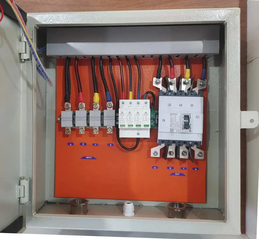 Solar ACDB Metal Box Three Phase Inbuilt L&T AC MCB 125A Havells AC SPD 320V Indicator 35kW to 50kW